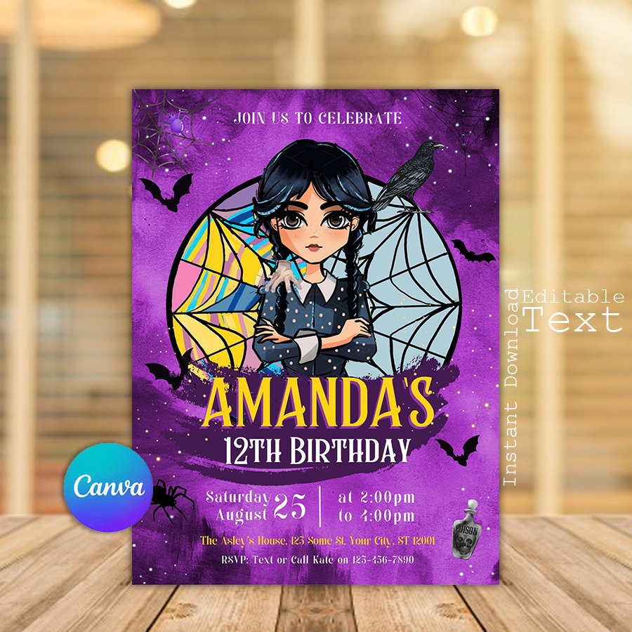 Wednesday Invitation Wednesday Addams Birthday Party Invitation Wednesday Party Addams Birthday Party Invitation Canva Editable Template Etsy Wednesday Invitation Wednesday Addams Birthday Party Invitation Wednesday Party Addams Birthday Party Invitation Canva Editable Template Etsy