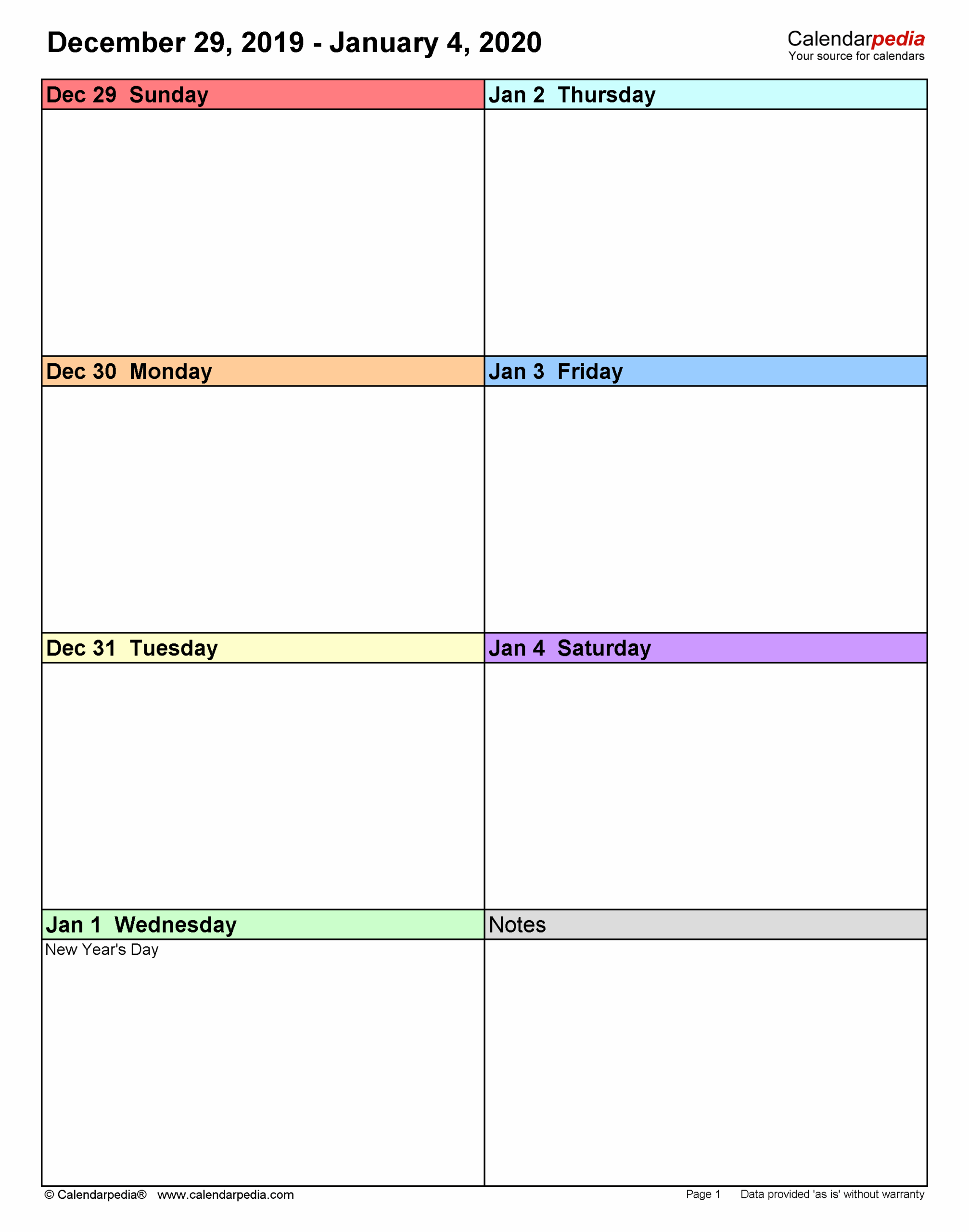 Weekly Calendars 2020 For PDF 12 Free Printable Templates