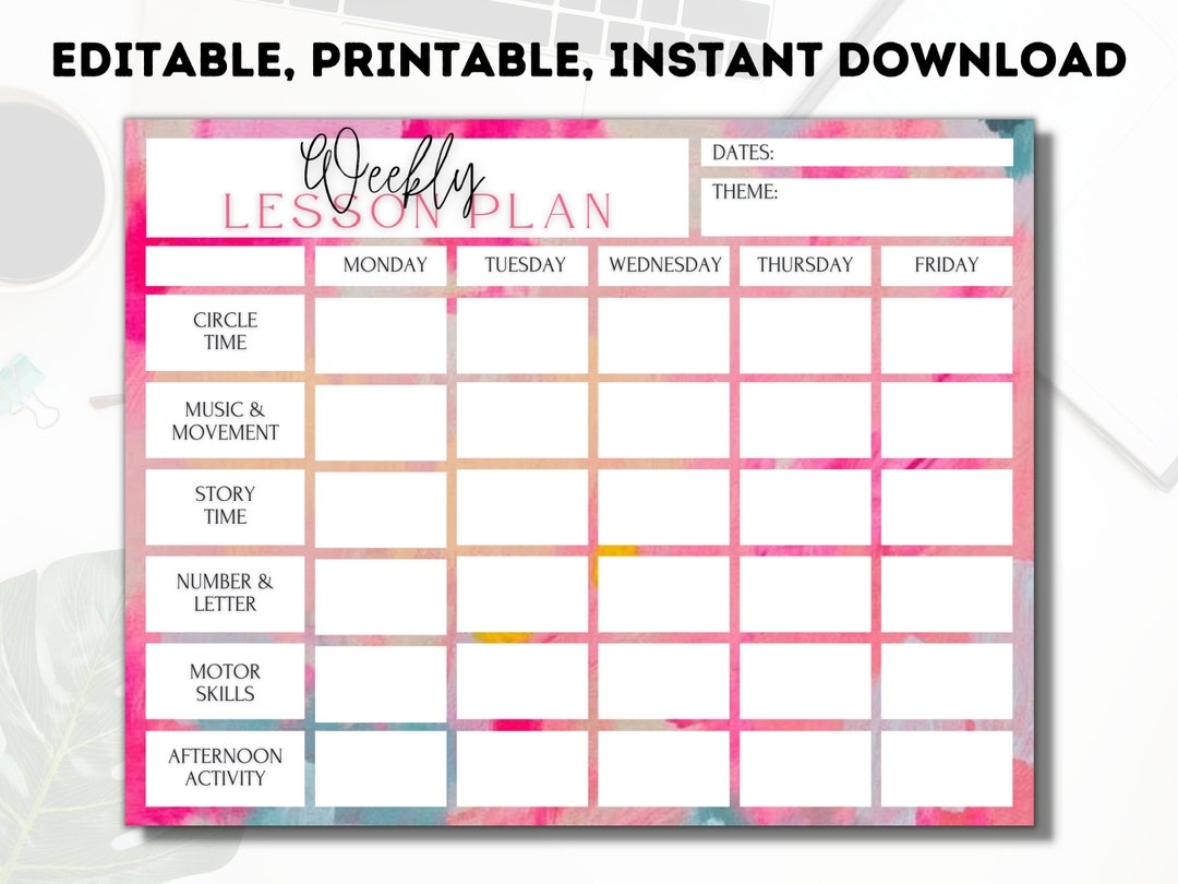 Weekly Lesson Plan Template Teacher Lesson Plan Preschool kindergarten Pre K Schedule Template Instant Download Editable Printable Etsy Ireland
