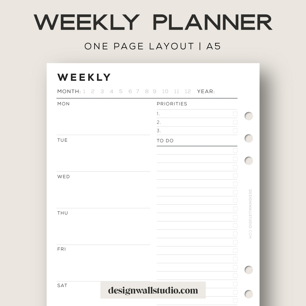 Weekly Planner Printable Insert A5 Free Download One Page Layout Weekly Planner Printable Insert A5 Free Download One Page Layout