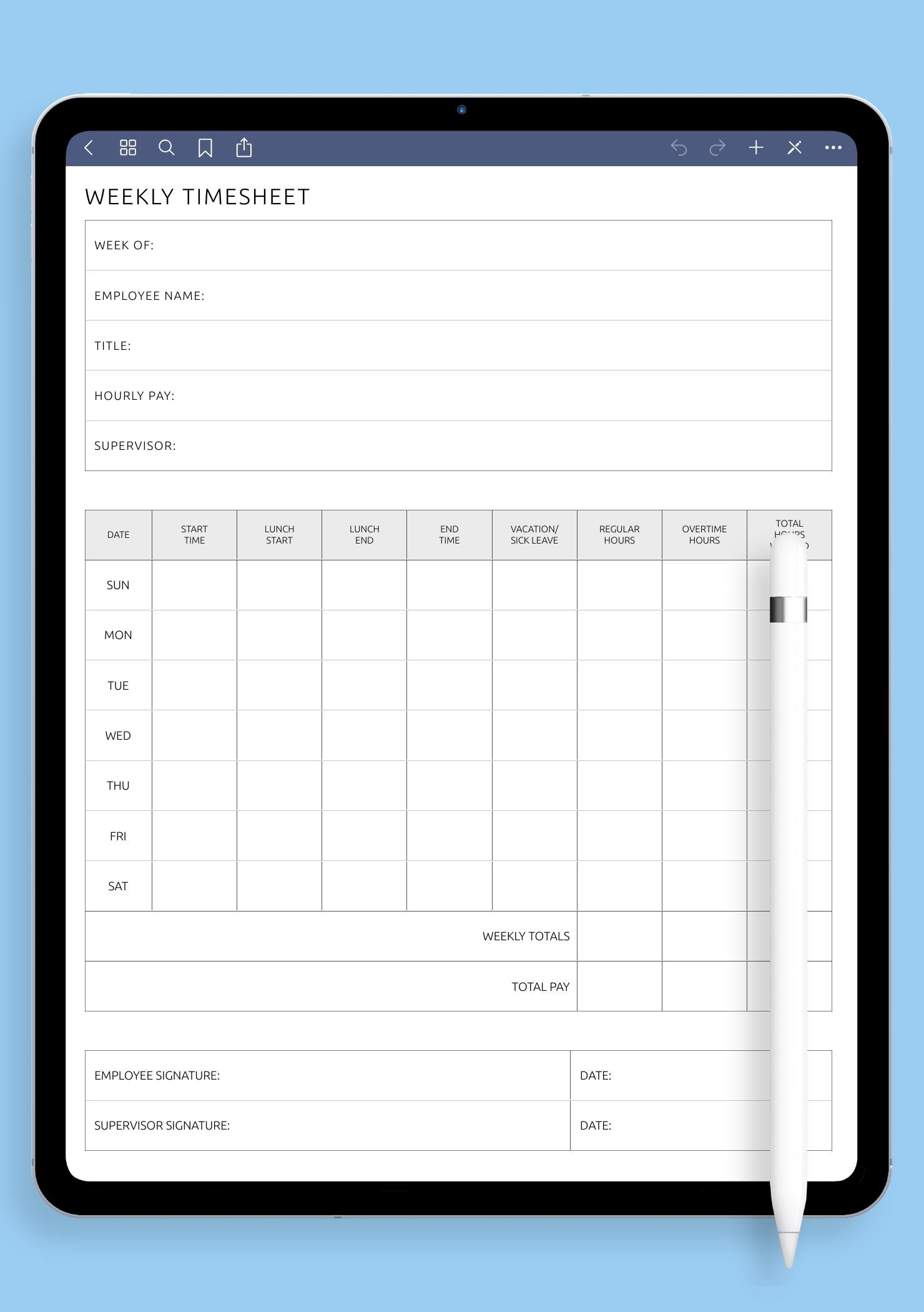Weekly Timesheet Template Track Work Hours U0026 Productivity