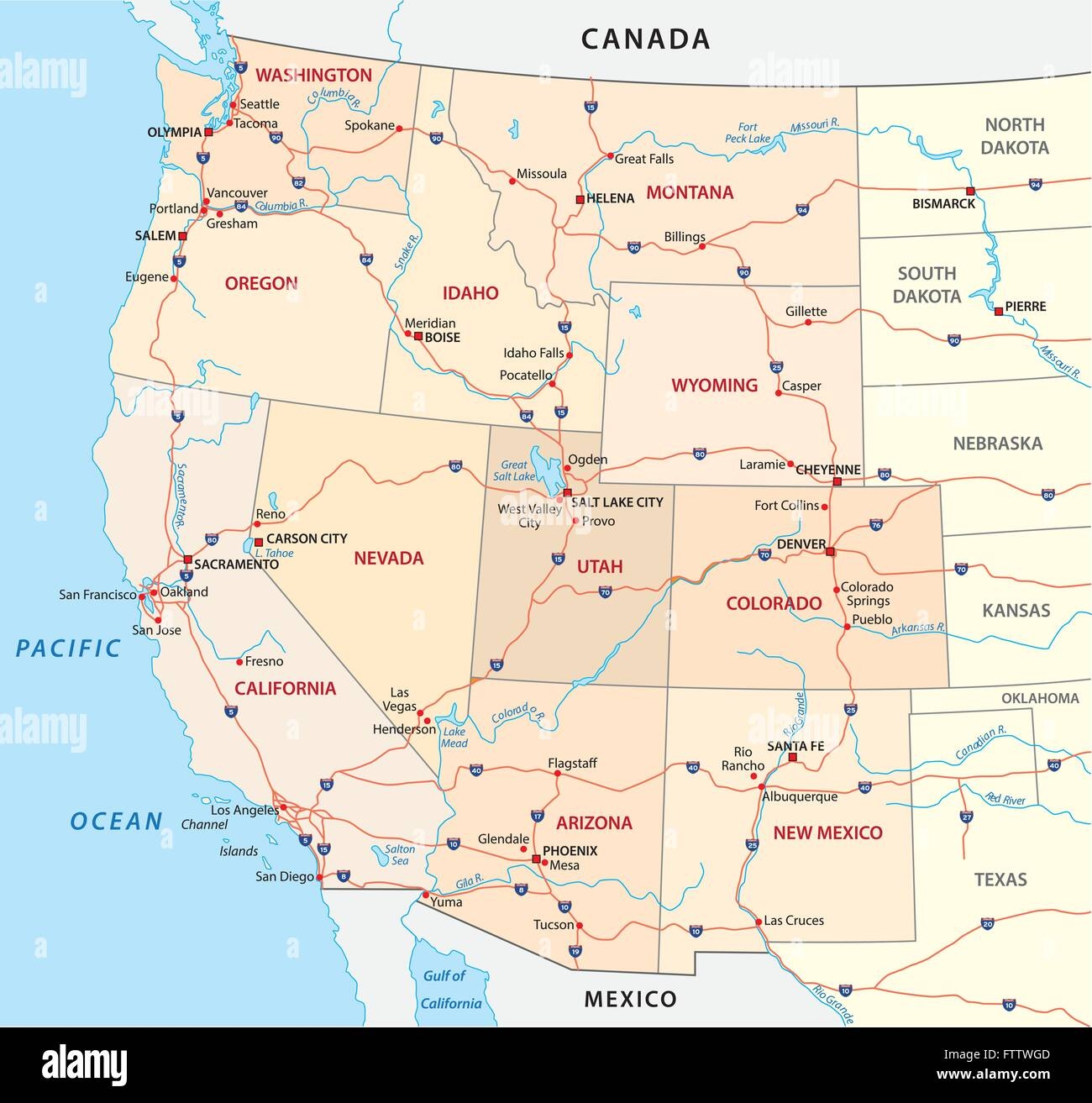Western United States Road Map Hi res Stock Photography And Images 