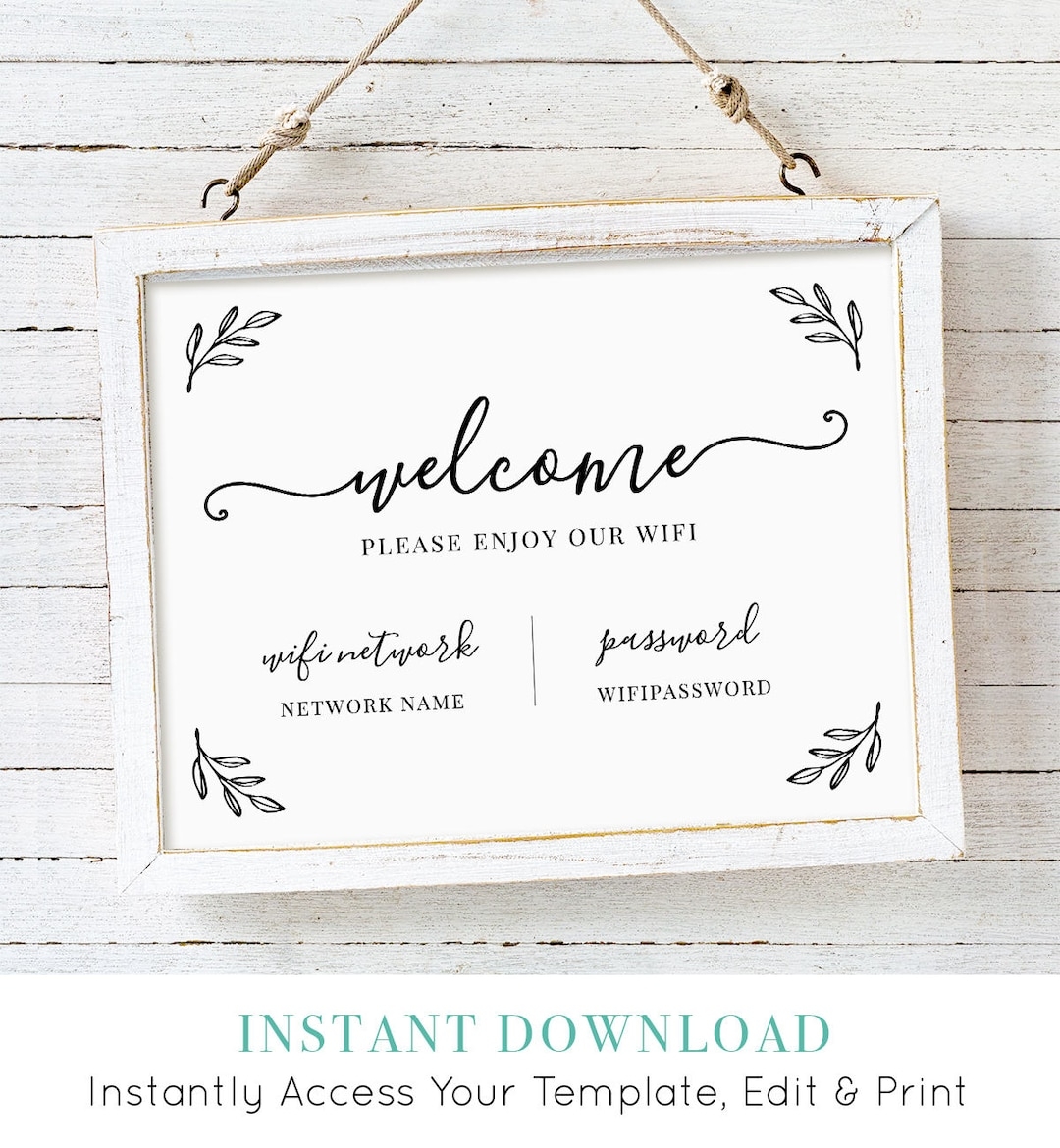 Wifi Password Printable Wifi Sign Template Welcome Guest Room Internet Sign 100 Editable Instant Download Templett 5x7 8x10 102WF Etsy