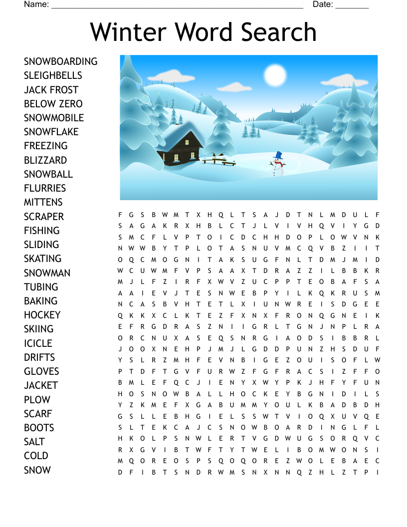 Free Winter Word Search Printable