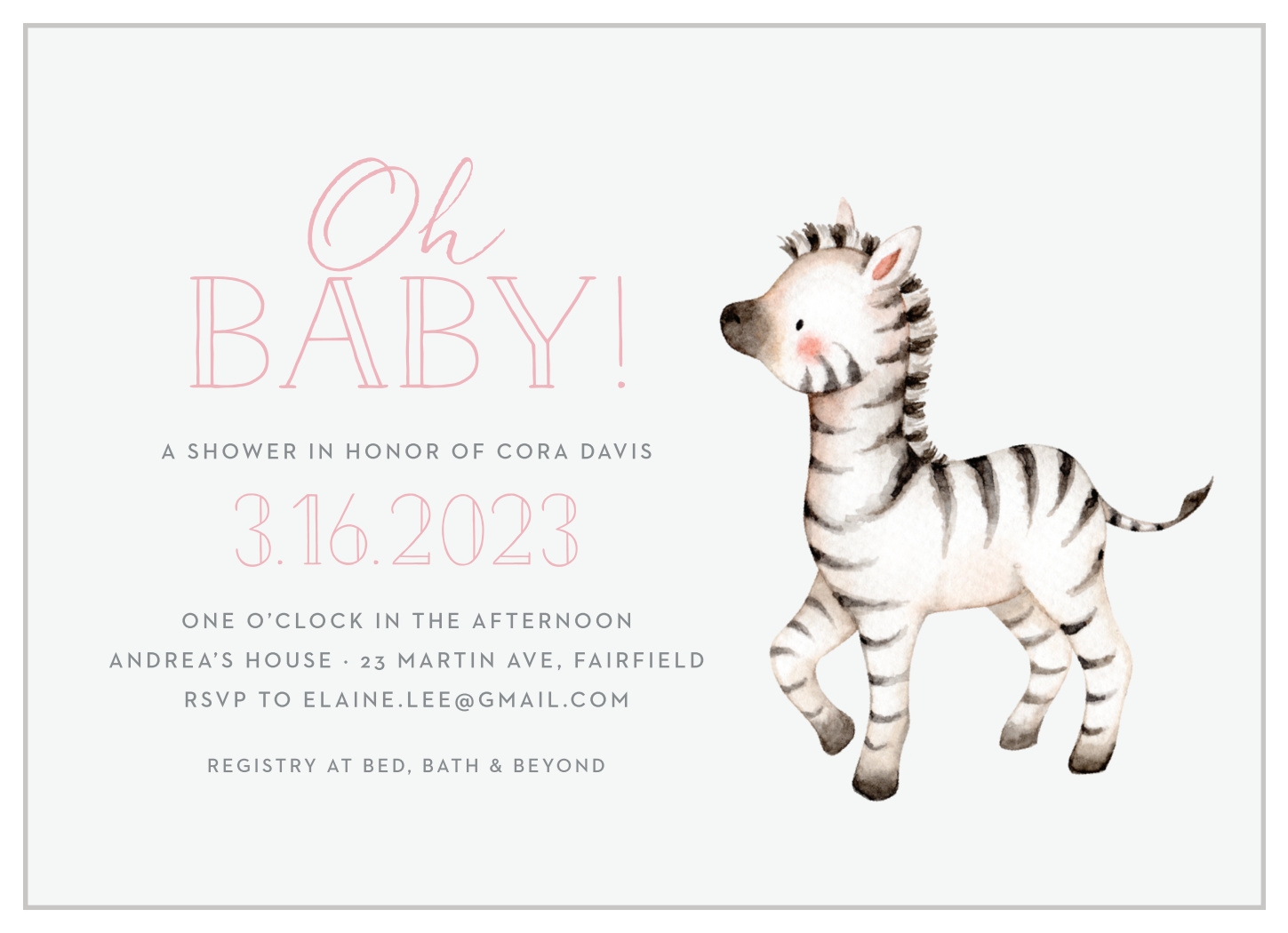 Zebra Baby Top Shower Invitations