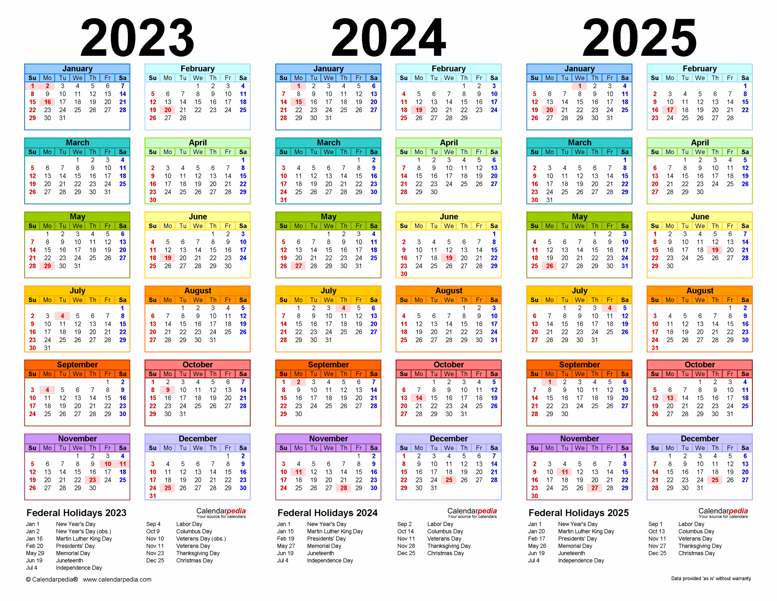 2023 2025 Three Year Calendar Free Printable PDF Templates