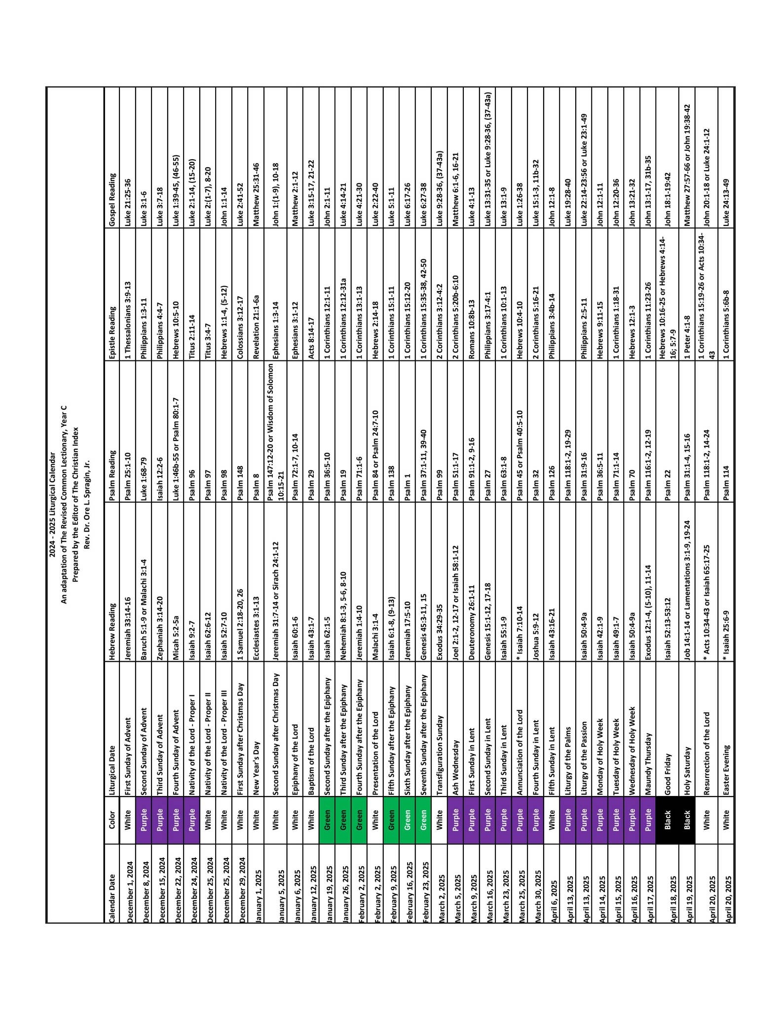 November Liturgical Calendar 2025