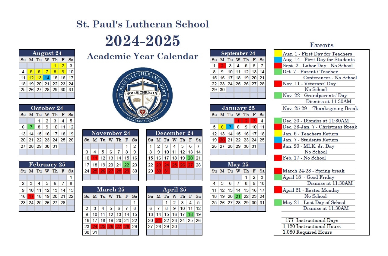 2024 2025 School Calendar St Paul s Lutheran School