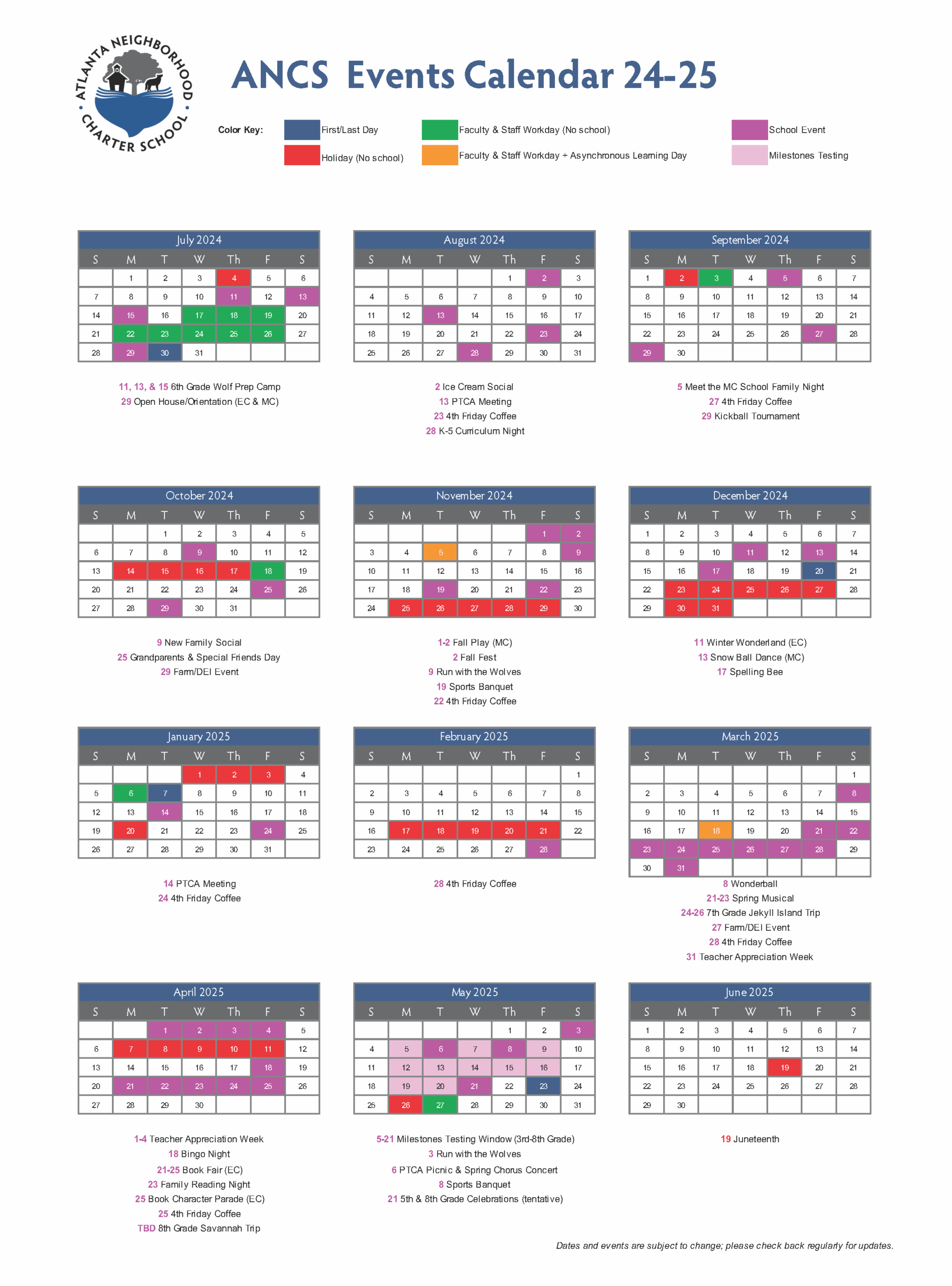2024 25 Events Calendar