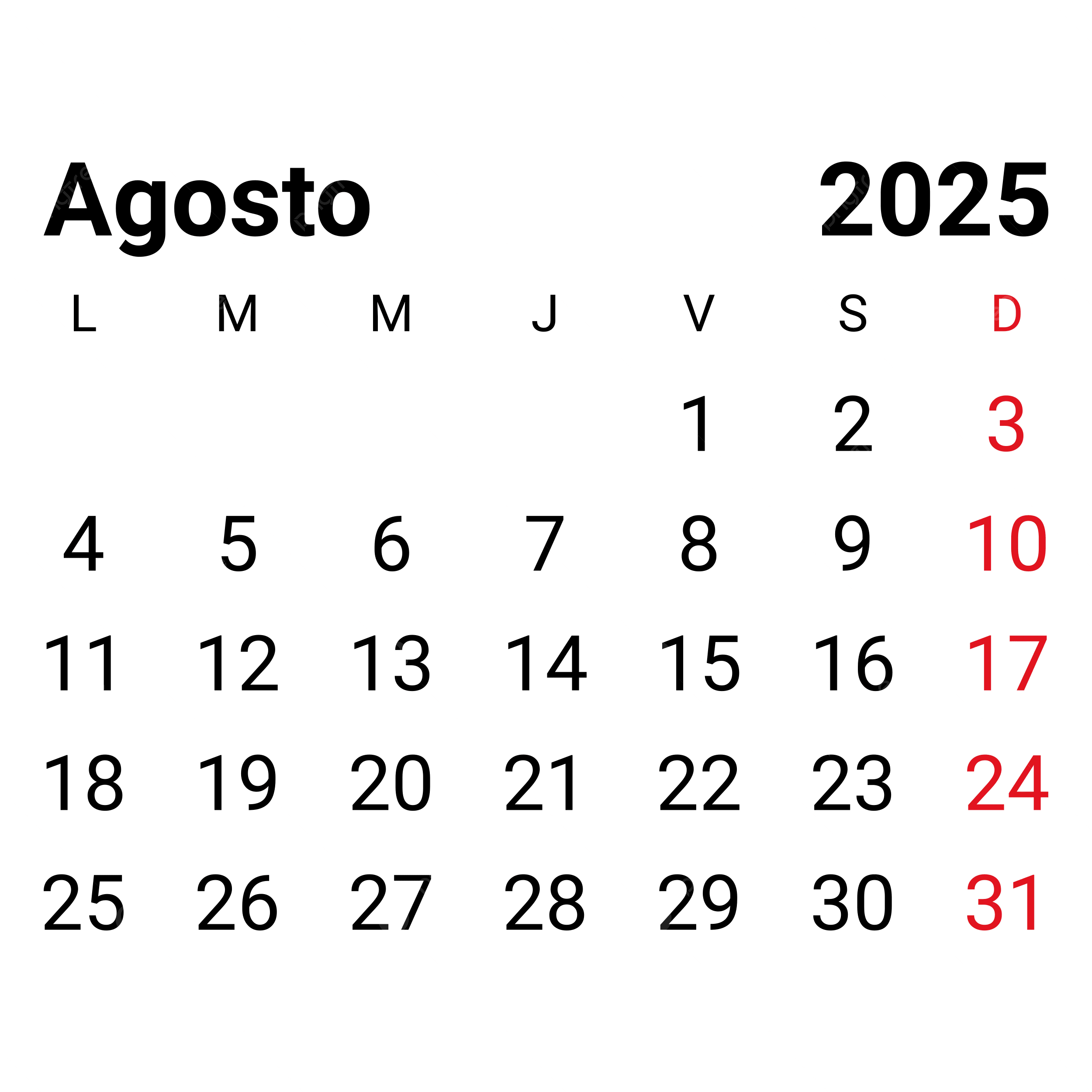 Spanish August Calendar 2025