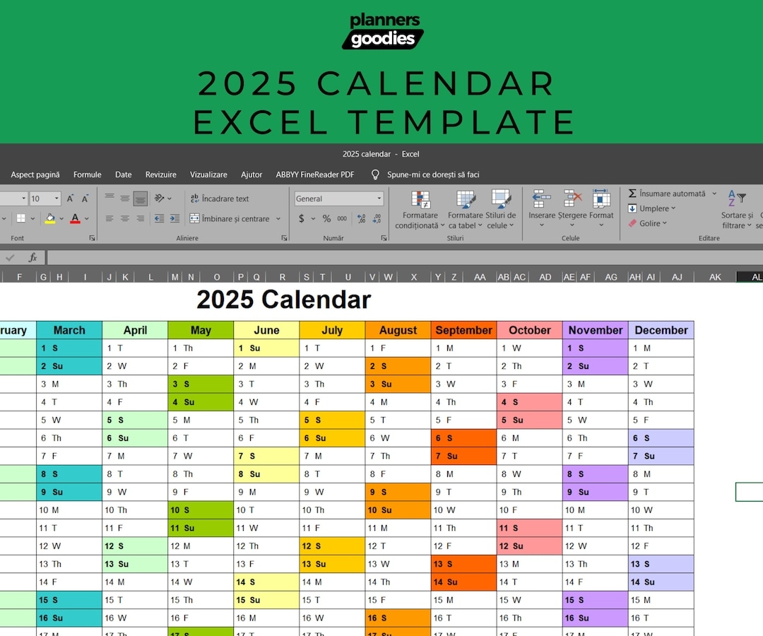 2025 Calendar Planner For Excel Template Horizontal Calendar 2025 Daily Planner Digital Monthly Calendar 2025 Planner Year Planner Etsy