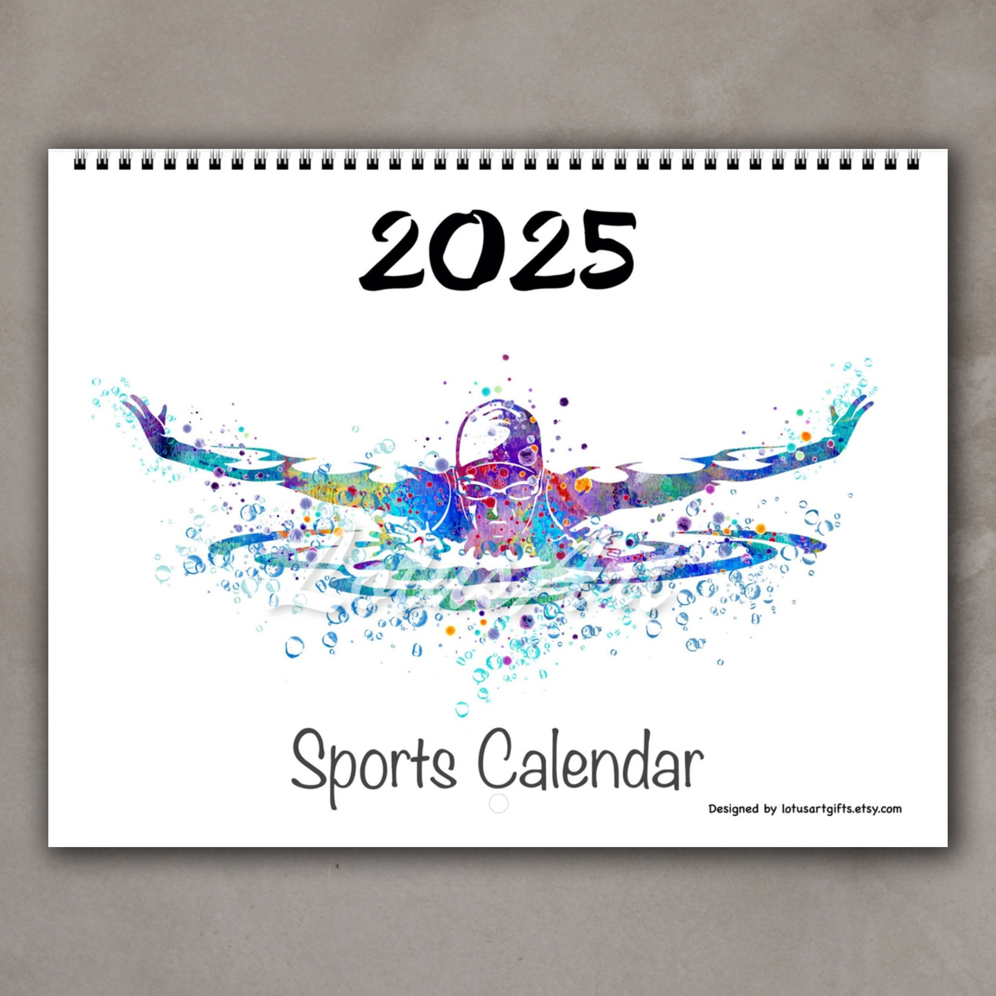 2025 Calendar Sports Watercolor Print Office Gift Kids Room Decor 