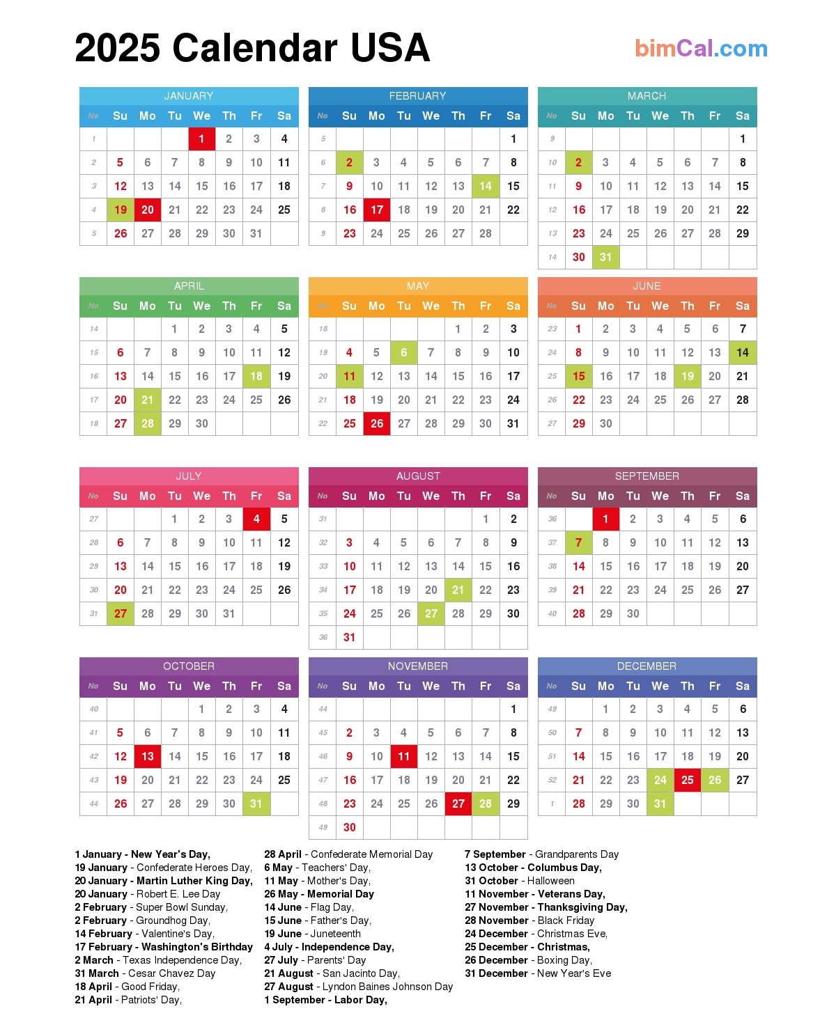 November Calendar 2025 Usa