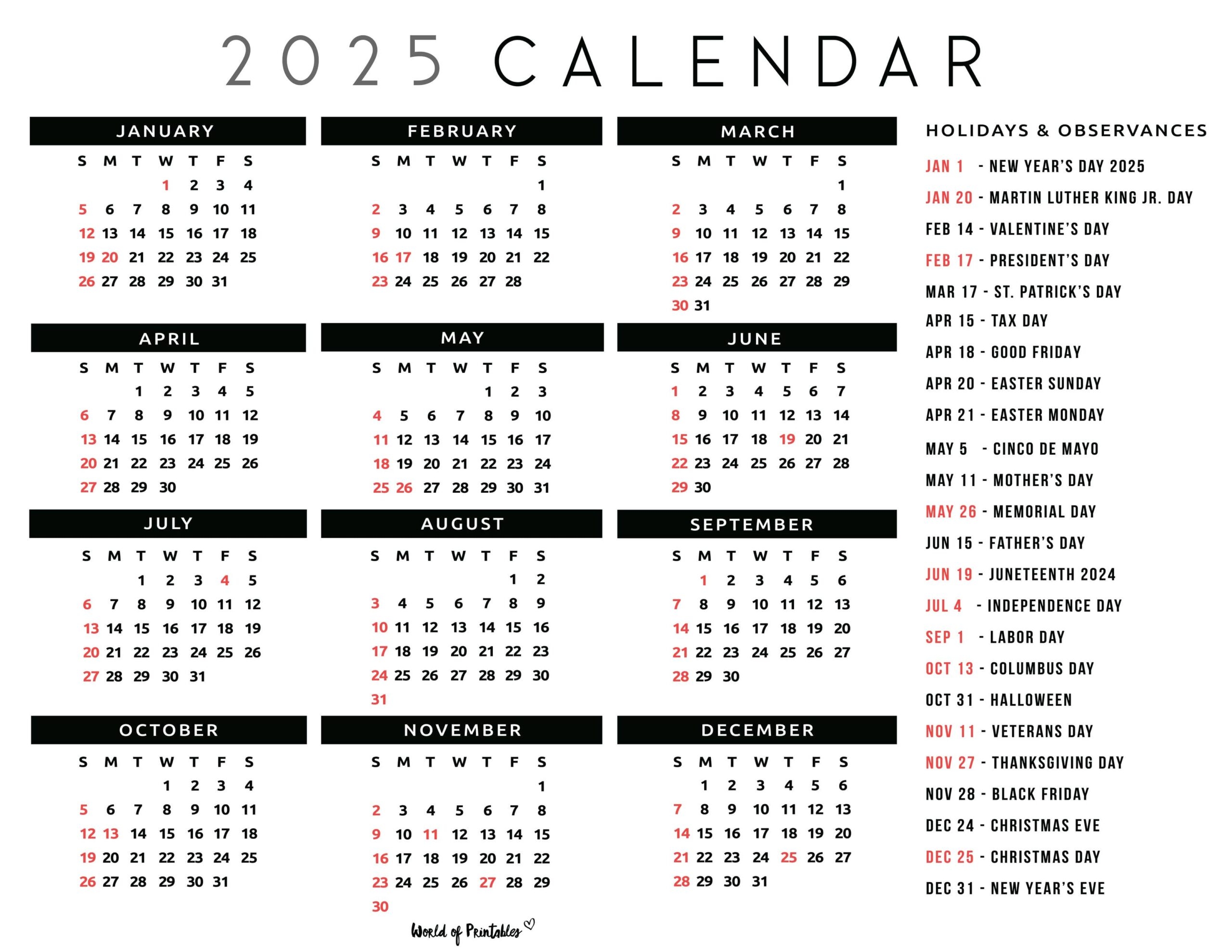 2025 Calendar With Holidays Free Printables In 28 Unique Styles 2025 Calendar With Holidays Free Printables In 28 Unique Styles