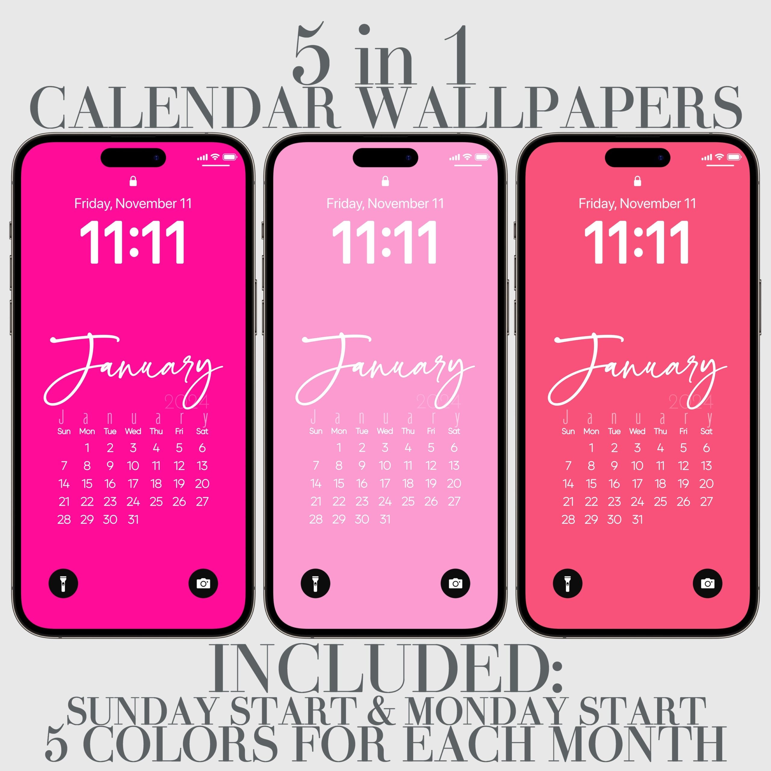 2025 IPhone Calendar Wallpaper Coral Crepe Hot Pink Punch Pink 