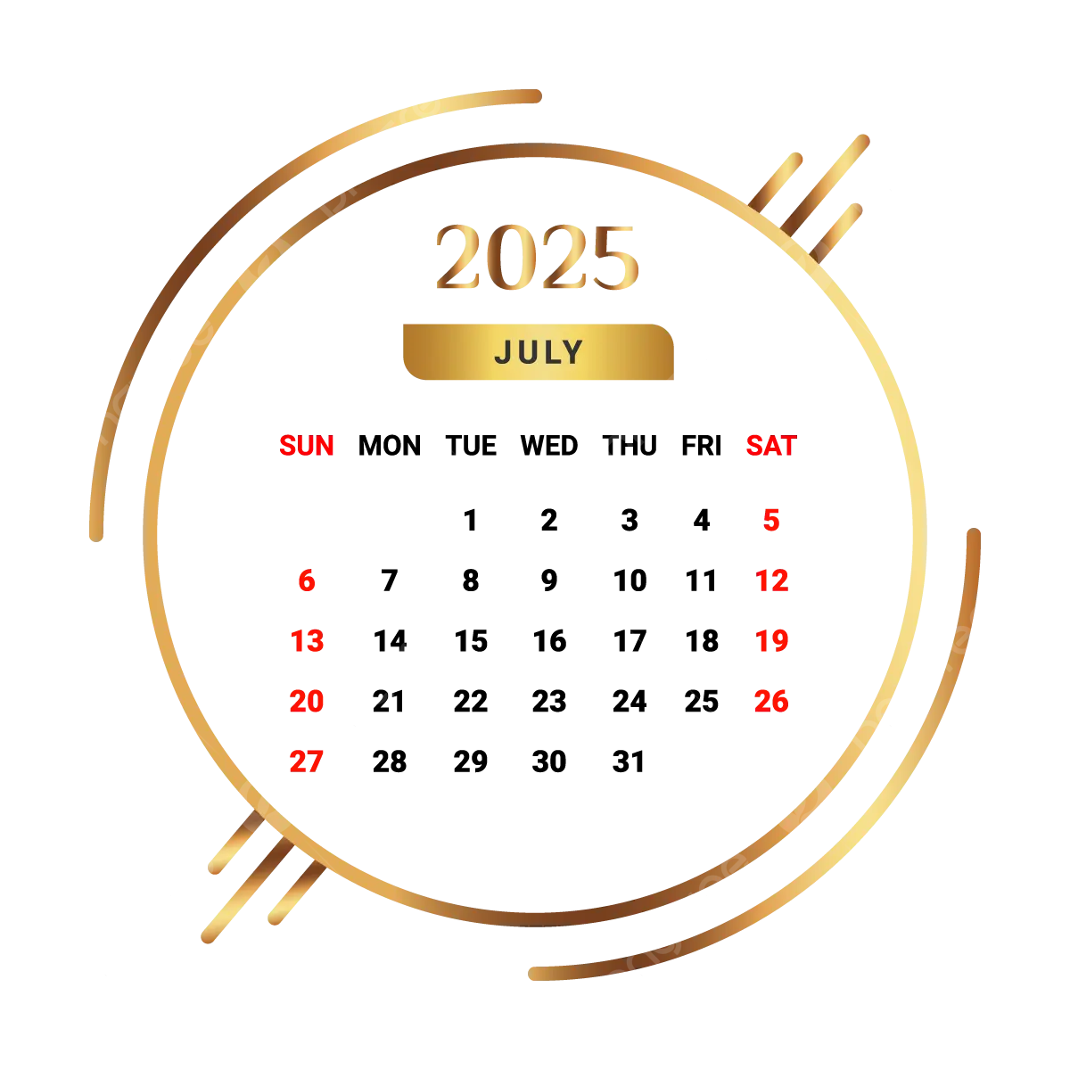 2025 July Calendar Black Background