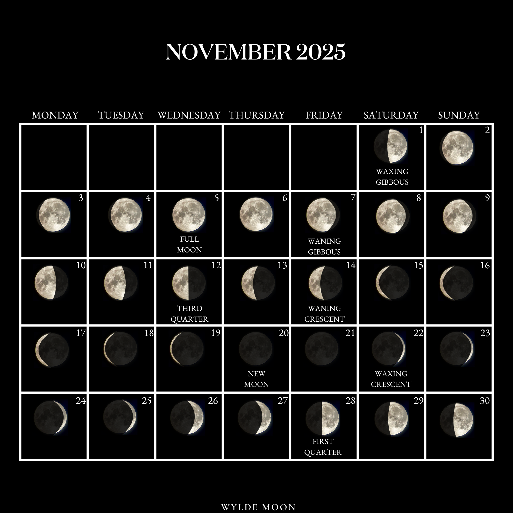 November Moon Phases 2025 Calendar