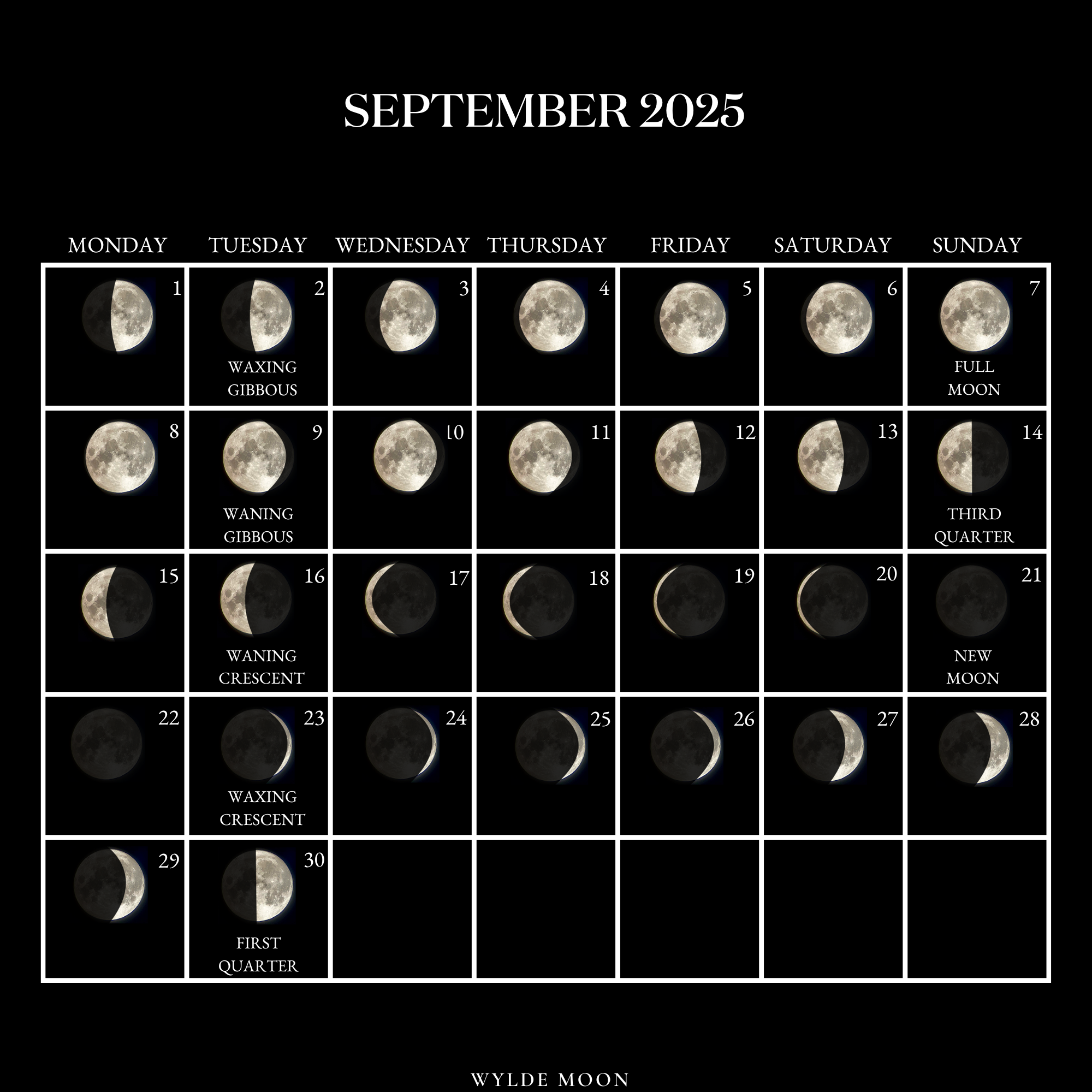September Moon Phases 2025 Calendar