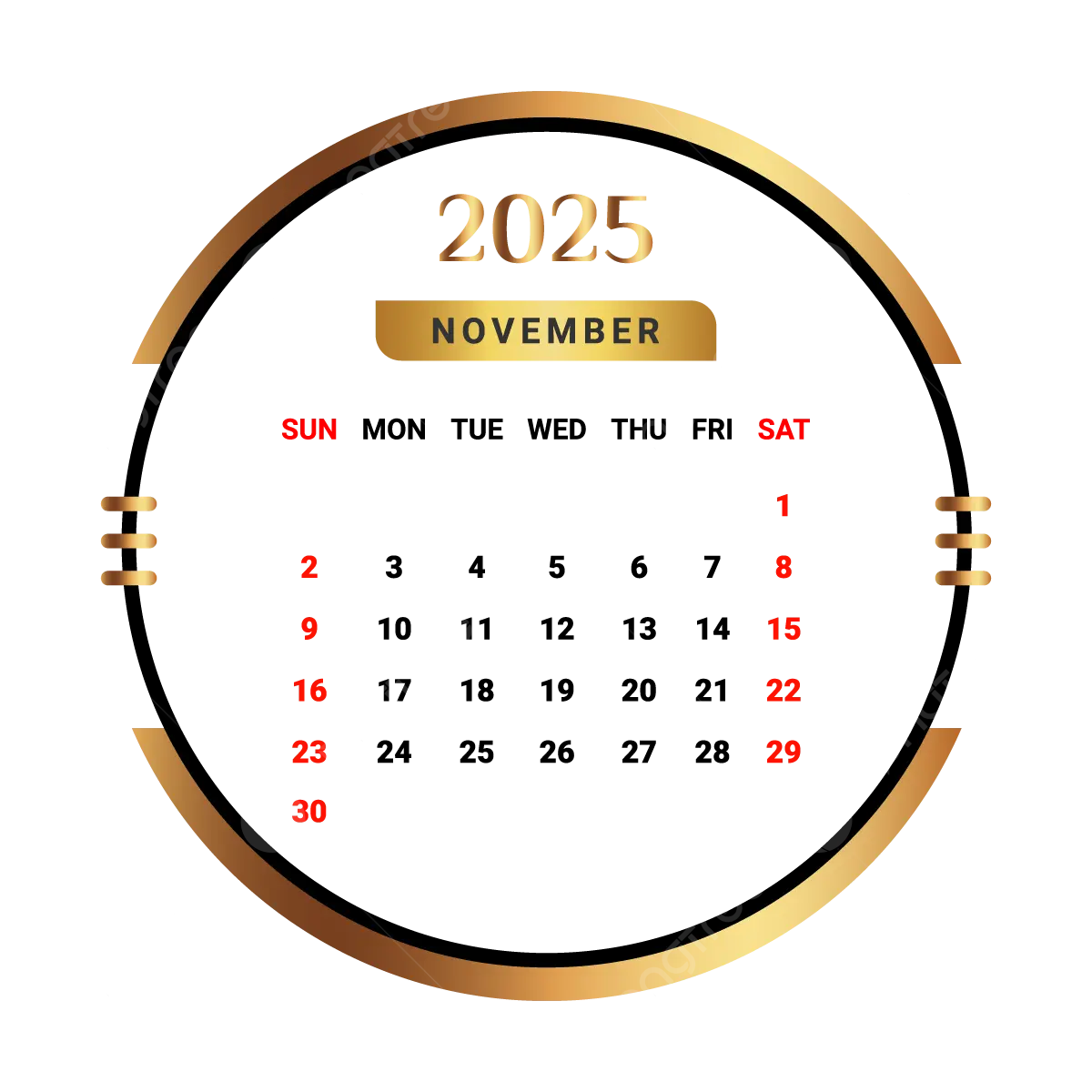 2025 November Month Calendar With Golden And Black Vector Monthly 