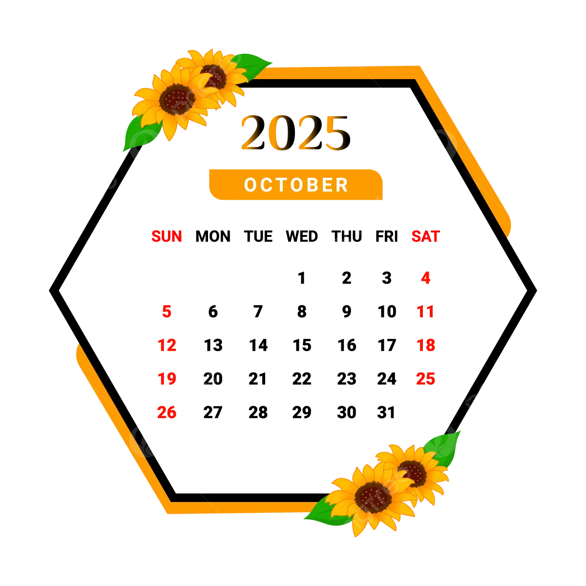 2025 October Calendar With Unique Flower Frame Vector Monthly 