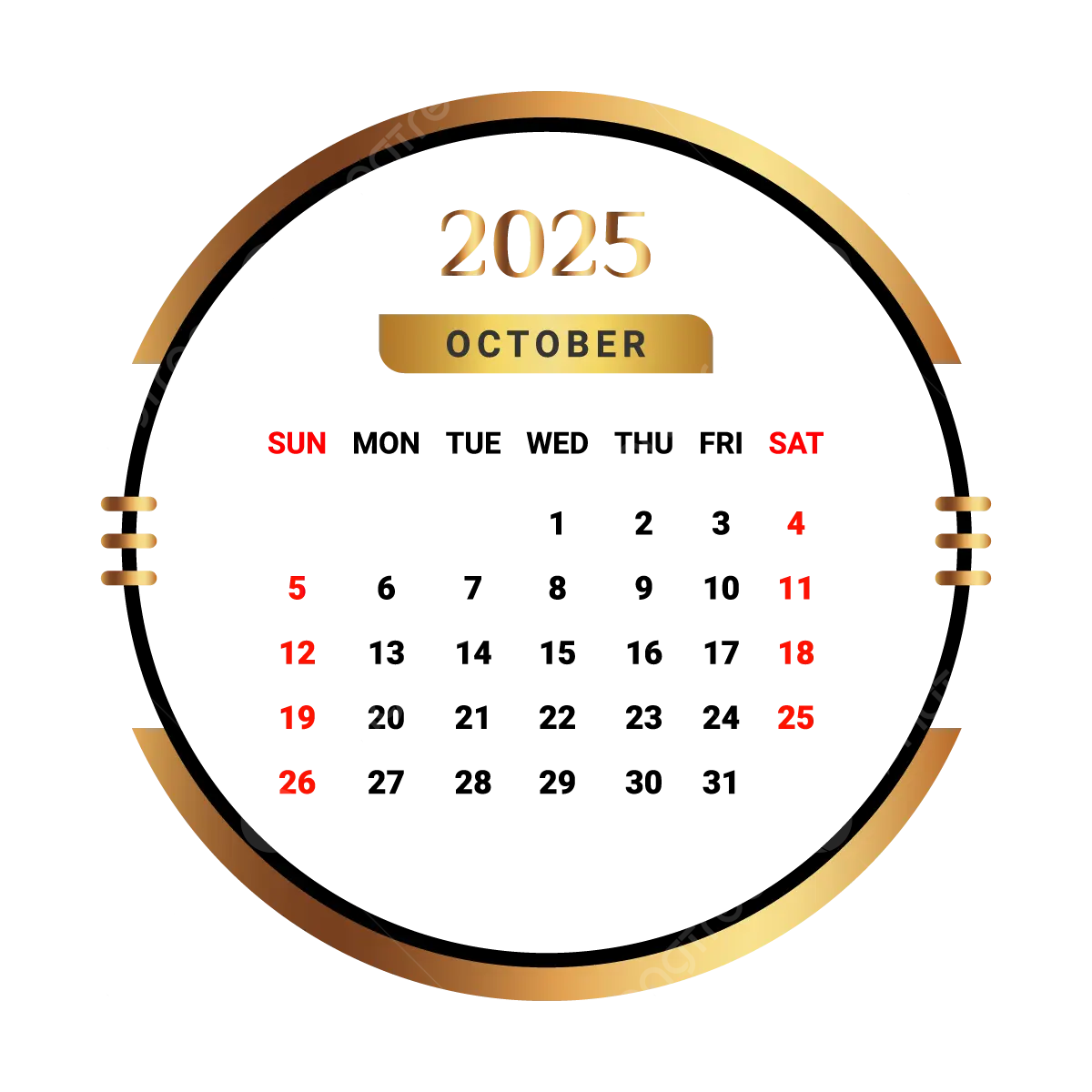 October 2025 Calendar Transparent Background