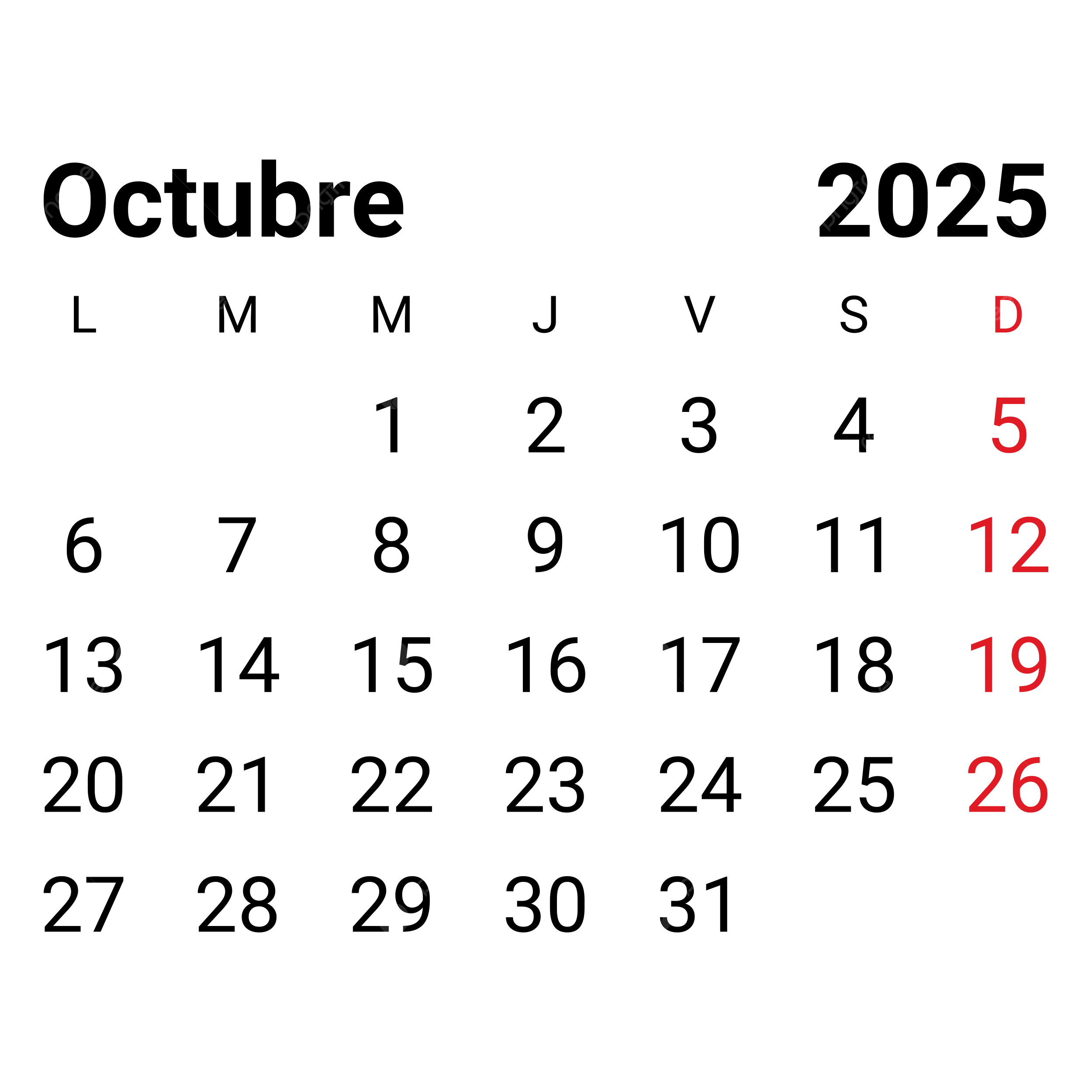 October 2025 Calendar Spanish