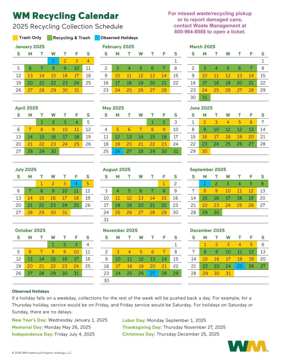 2025 Recycle Calendar Ely IA