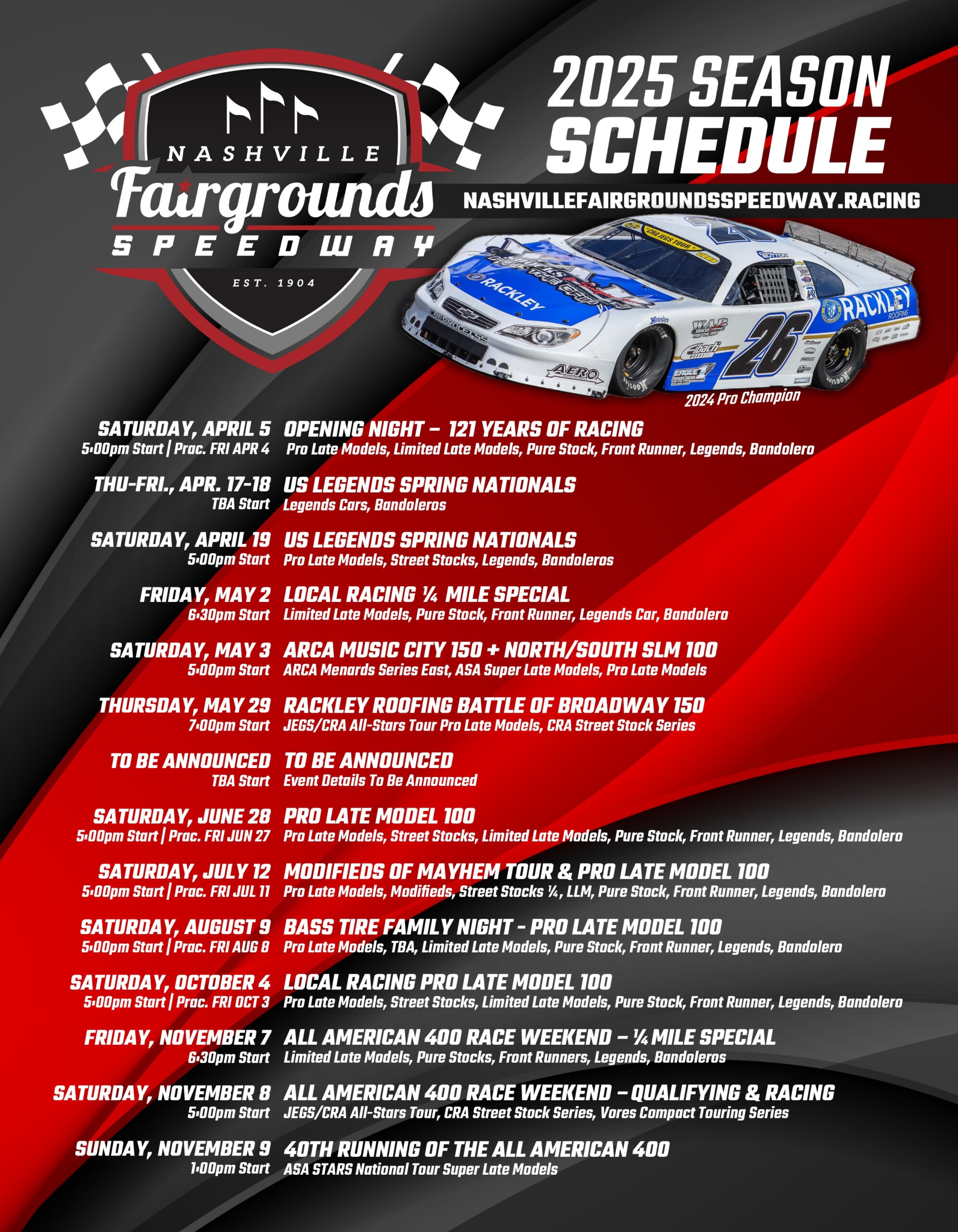 2025 Schedule Of Events Released For Nashville Fairgrounds Speedway Nashville Fairgrounds Speedway