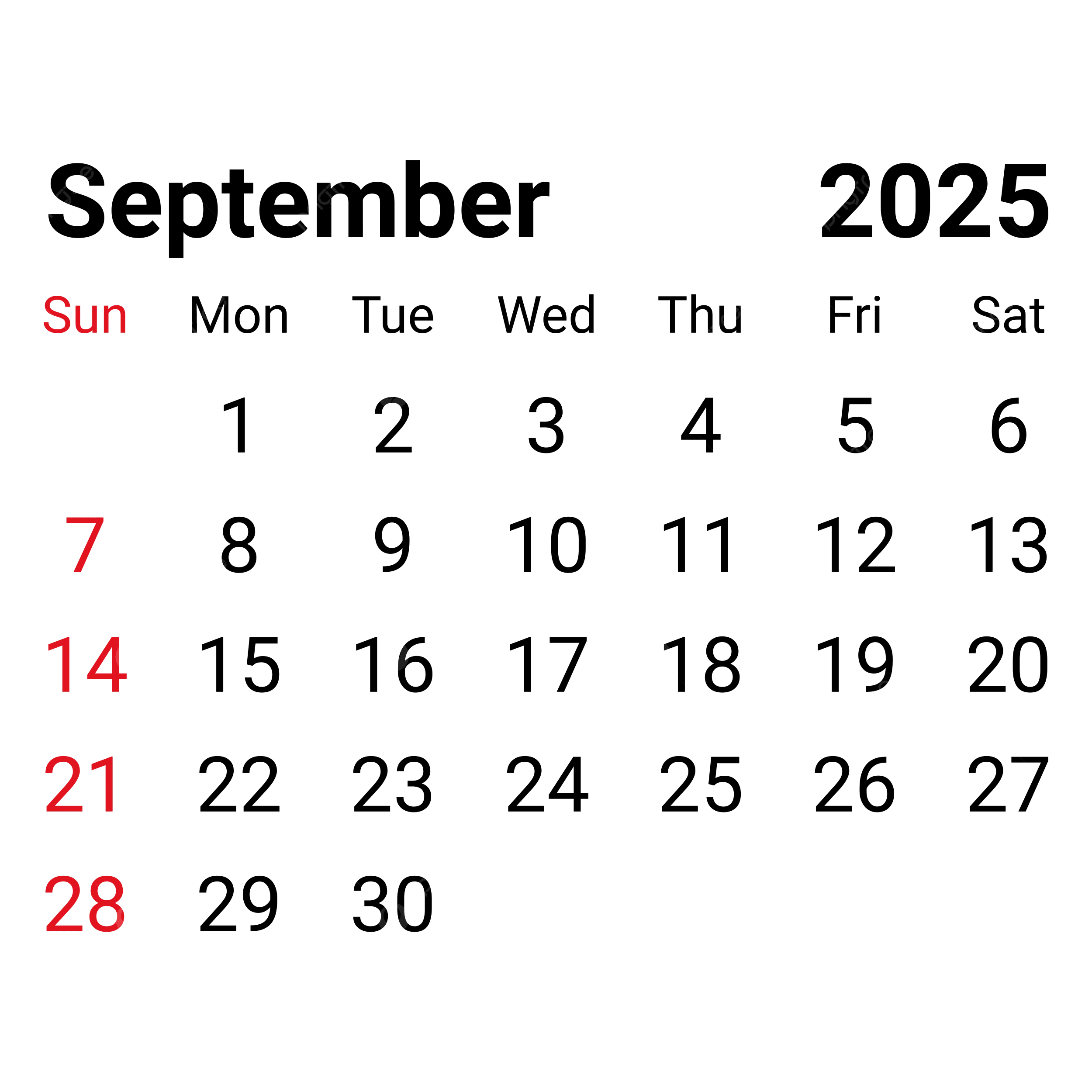 2025 September Monthly Calendar Vector 2025 September Monthly Calendar 2025 September Calendar PNG And Vector With Transparent Background For Free Download