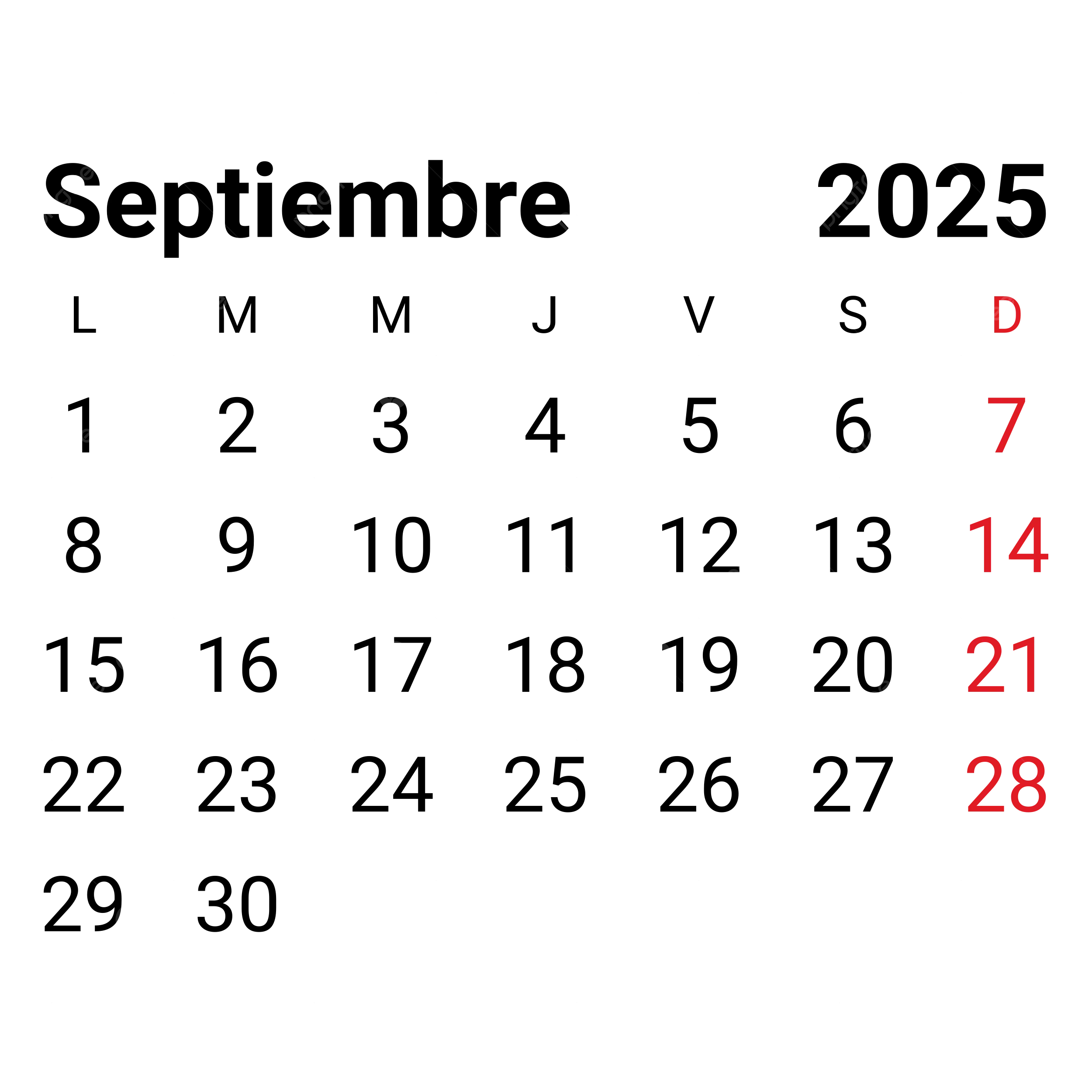 2025 September Monthly Spanish Calendar Vector 2025 September Monthly Spanish Calendar 2025 September Calendar PNG And Vector With Transparent Background For Free Download