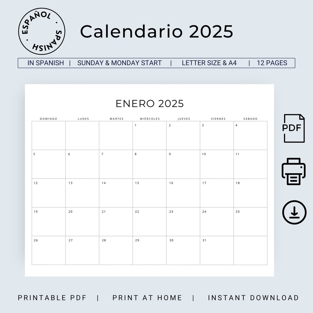 2025 Spanish Calendar 2025 Calendario Espa ol 2025 Planificadores 2025 Monthly Planner In Spanish Minimal Calendar 2025 A4 Letter Size PDF Etsy