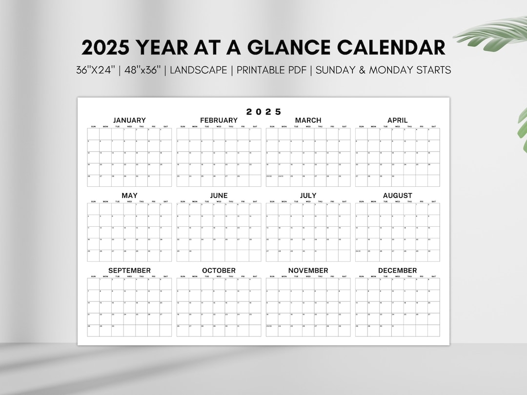 2025 Year At A Glance Calendar Large Horizontal 2025 Calendar Printable Giant 2025 Planner Single Page Instant Download PDF File Etsy Australia