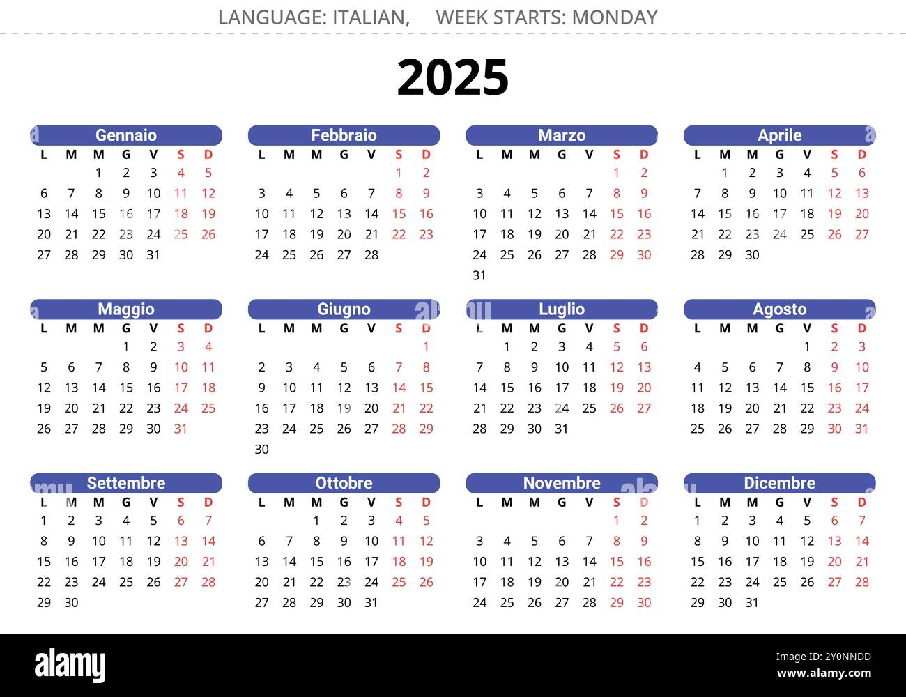 2025 Year Calendar Italian Language With 12 Months Printable Vector Illustration For Italy Stock Vector Image U0026 Art Alamy 2025 Year Calendar Italian Language With 12 Months Printable Vector Illustration For Italy Stock Vector Image U0026 Art Alamy