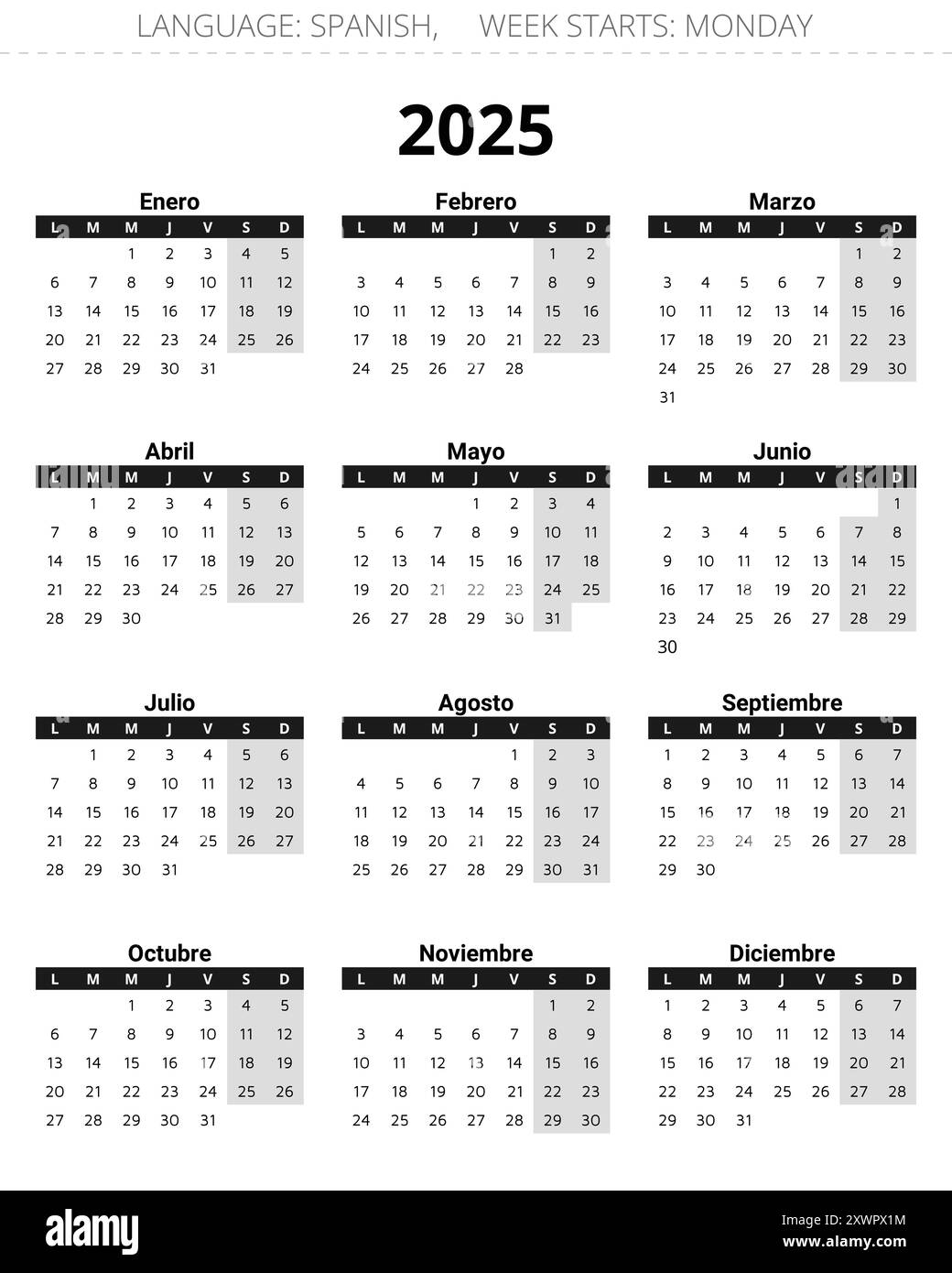 Spanish August Calendar 2025