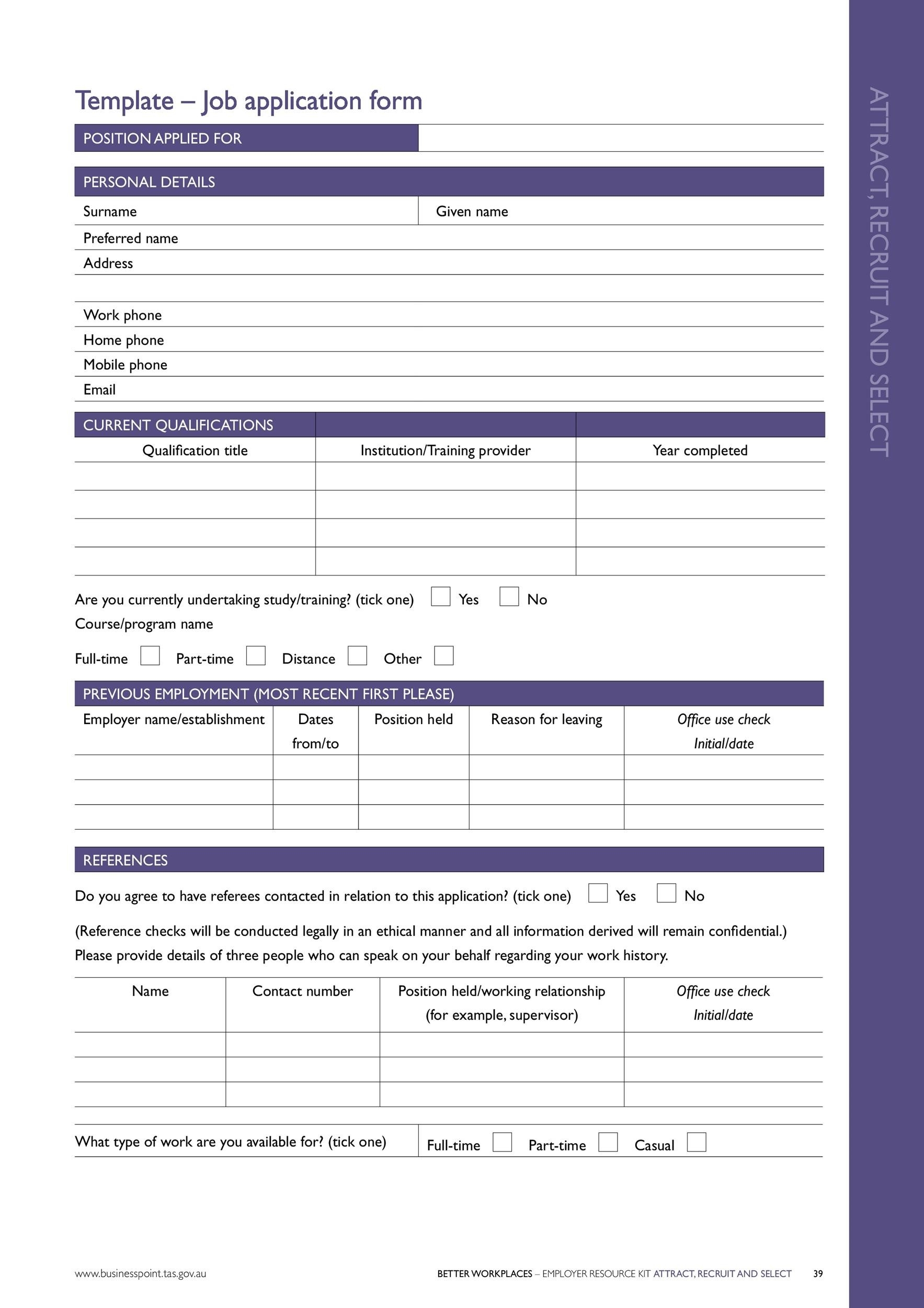 Free Printable Job Applications