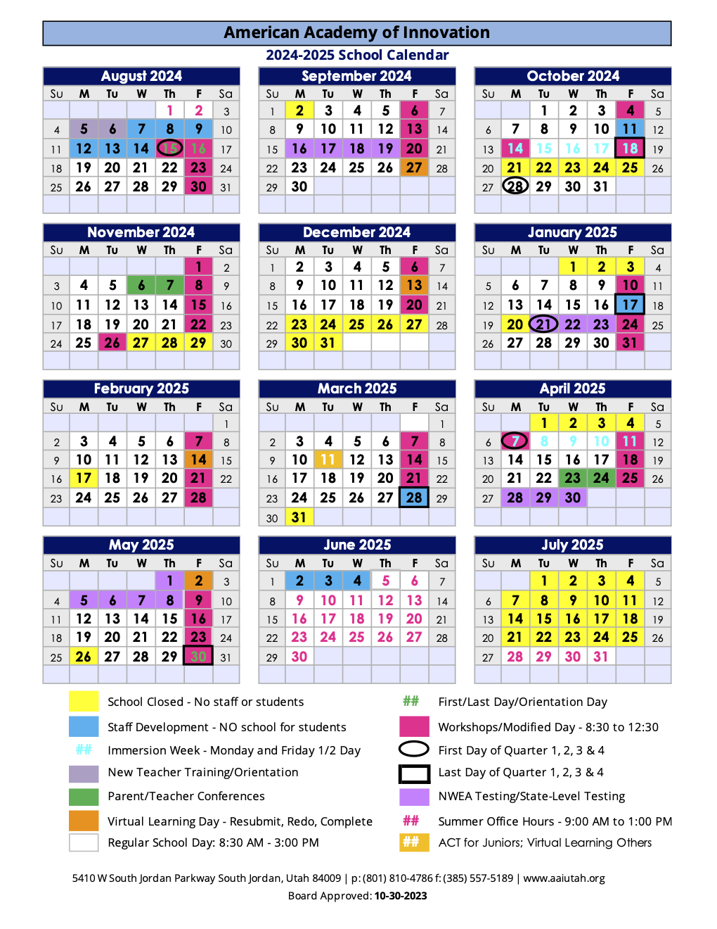Academic Calendar American Academy Of Innovation
