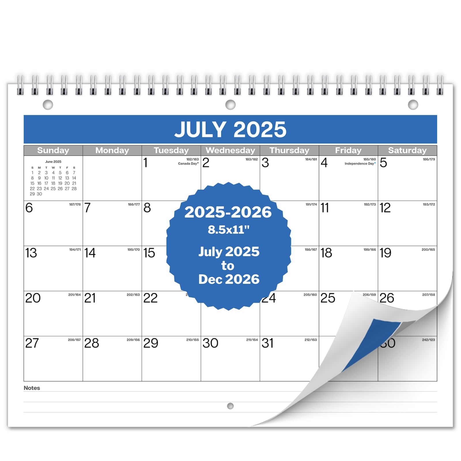 Amazon Dunwell 8 5x11 Binder Calendar 2025 2026 Use 18 Months July 2025 To Dec 2026 3 Hole Punched Fits 3 Ring Notebook Use On Desk Or As Small 2025 Wall Calendar Office Products