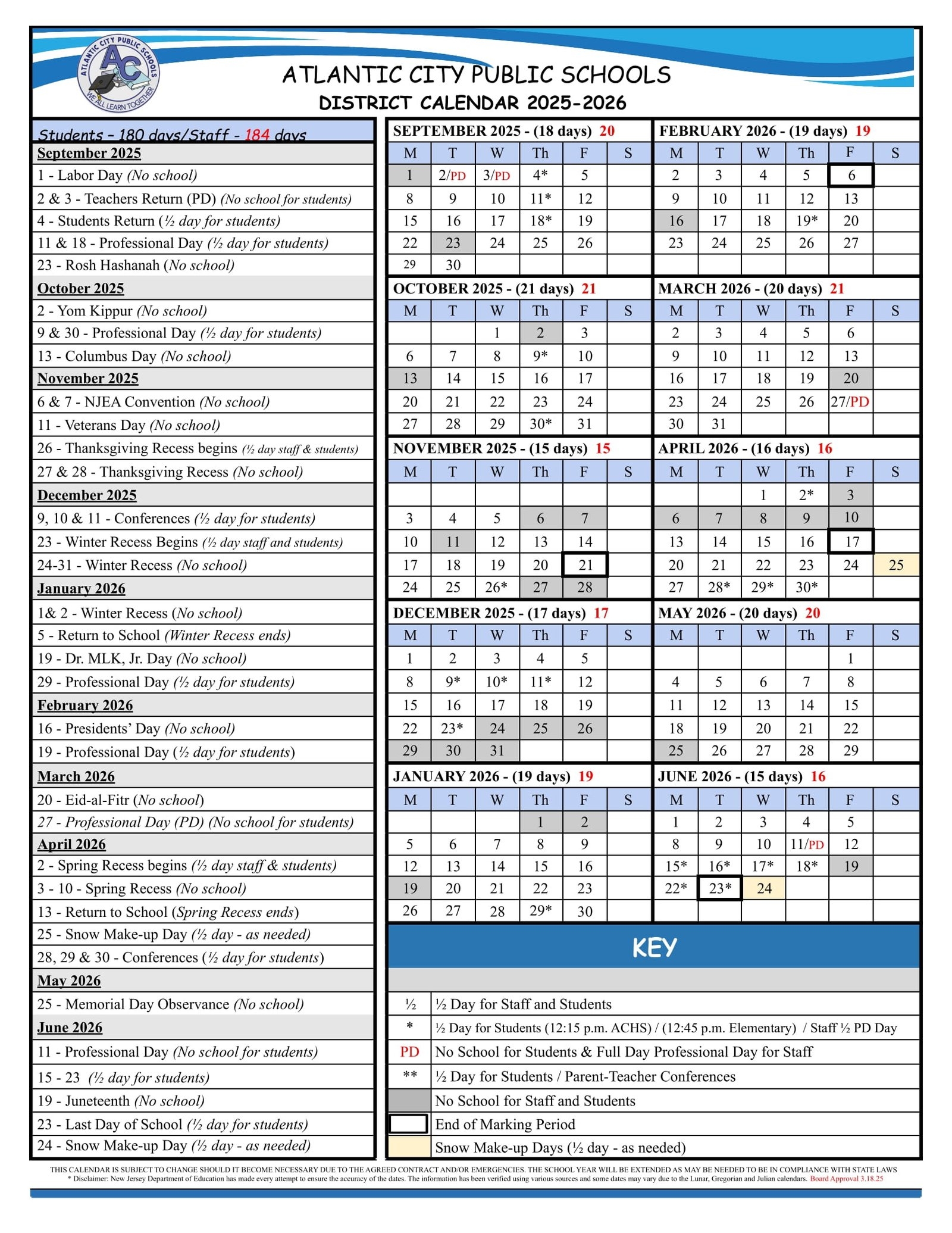 Atlantic City Public Schools Calendar 25 26 Revised PDF EduCounty
