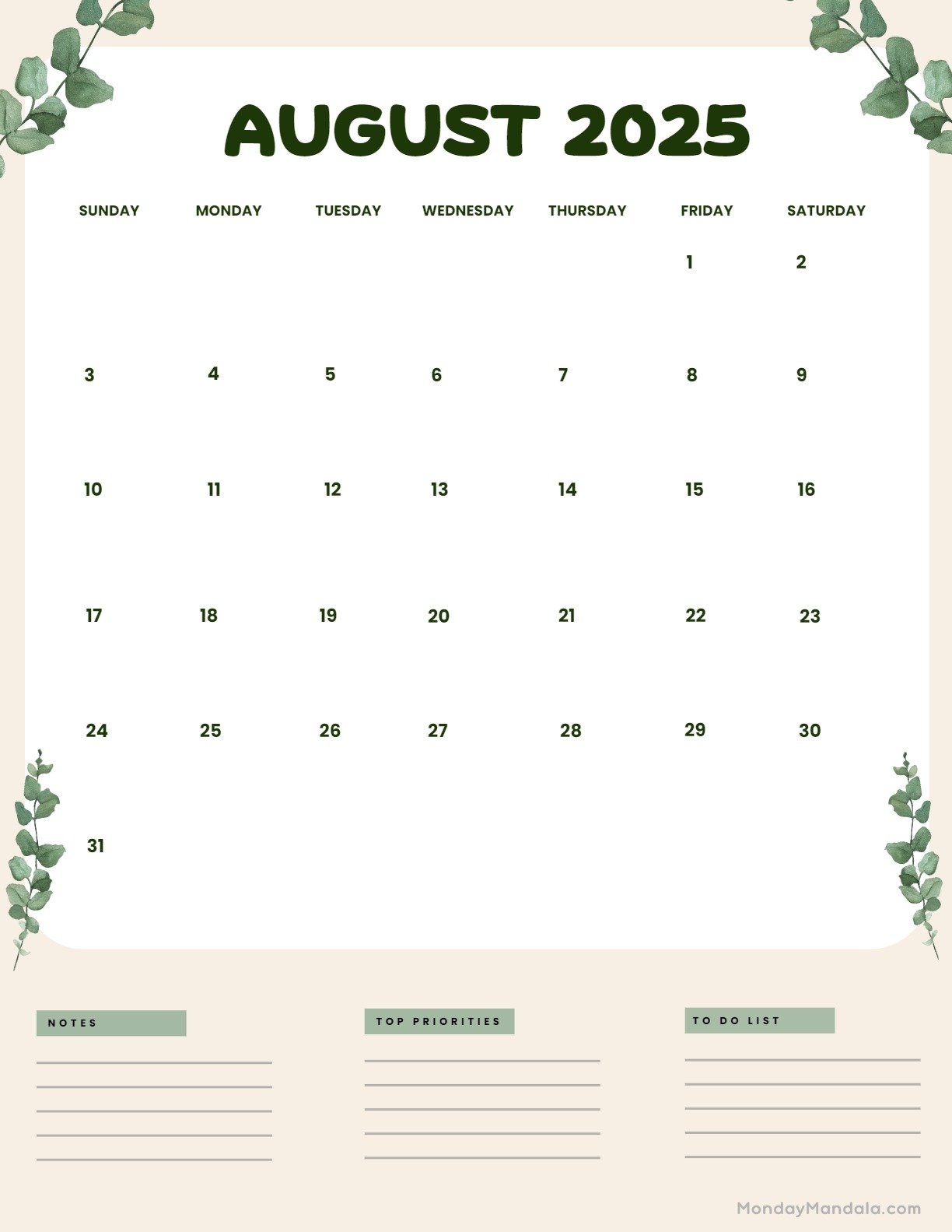 August 2025 Calendar 52 Free PDF Printables August 2025 Calendar 52 Free PDF Printables