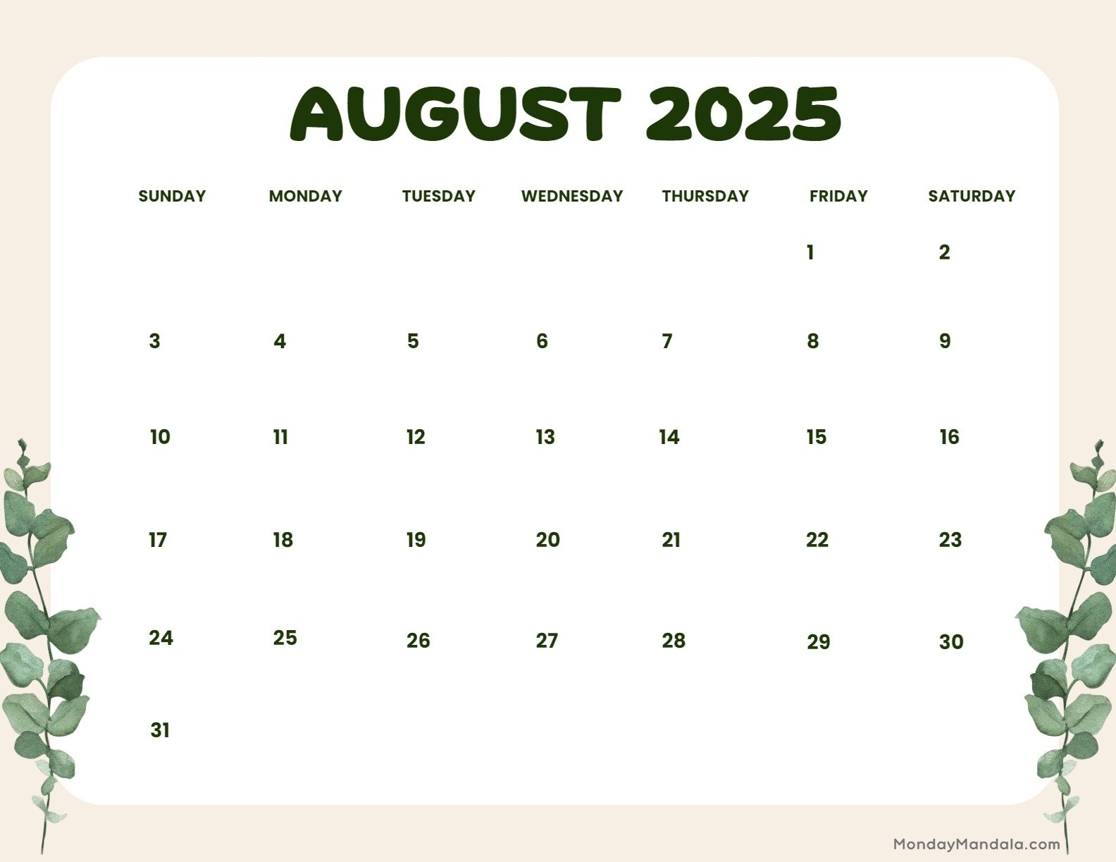 August 2025 Calendar 52 Free PDF Printables August 2025 Calendar 52 Free PDF Printables