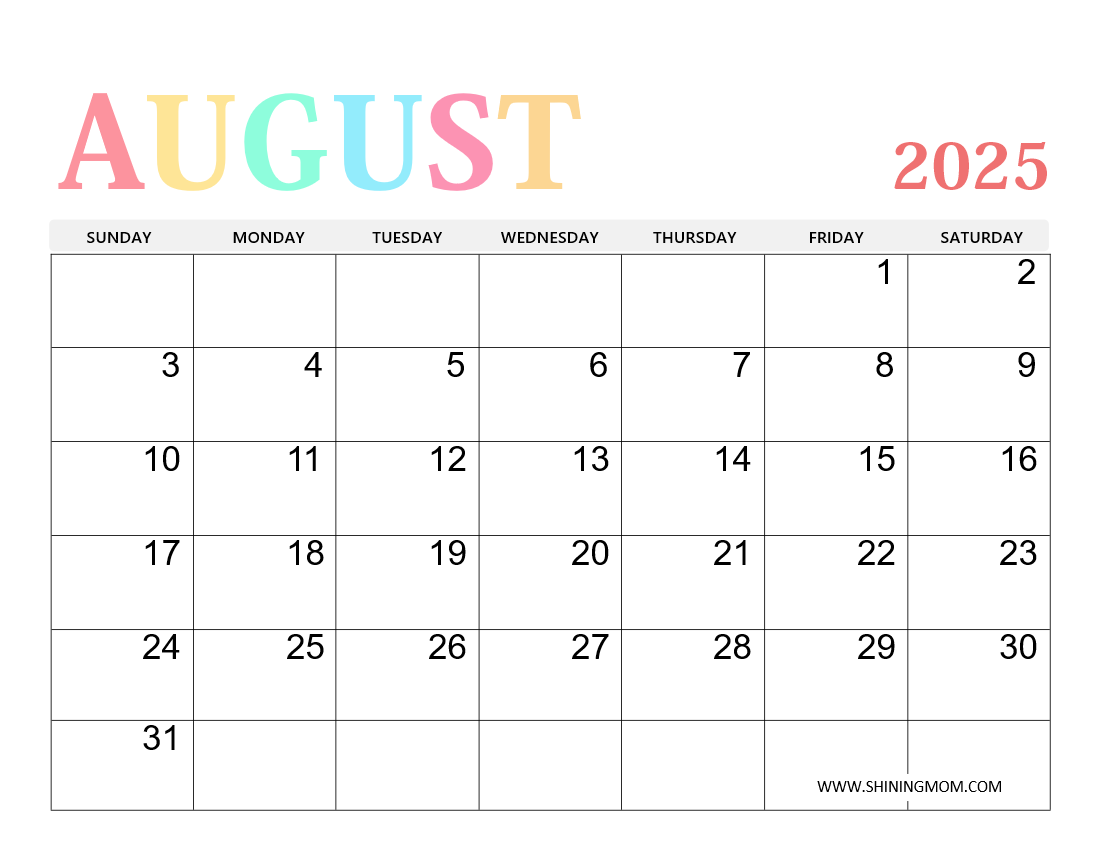 August 2025 Calendar Png Free