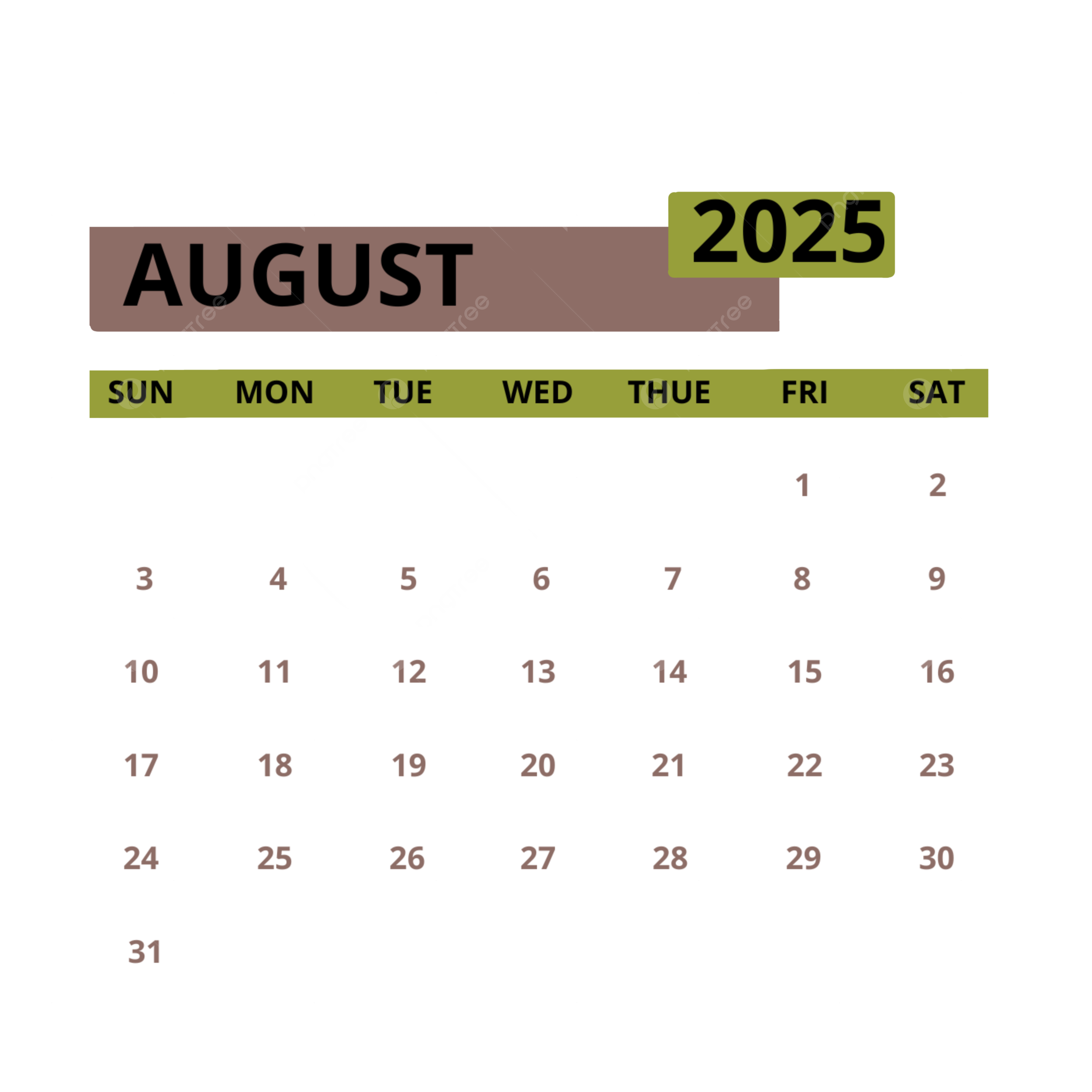 August 2025 Calendar August 2025 Calendar PNG Transparent Clipart Image And PSD File For Free Download
