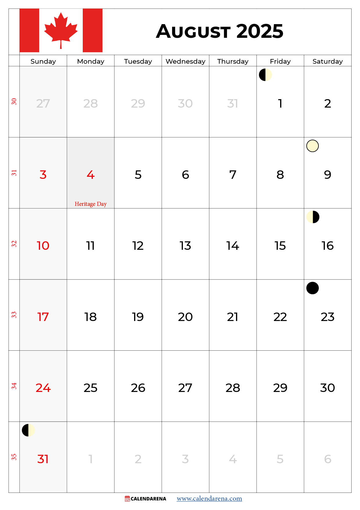 August 2025 Calendar Canada With Holidays