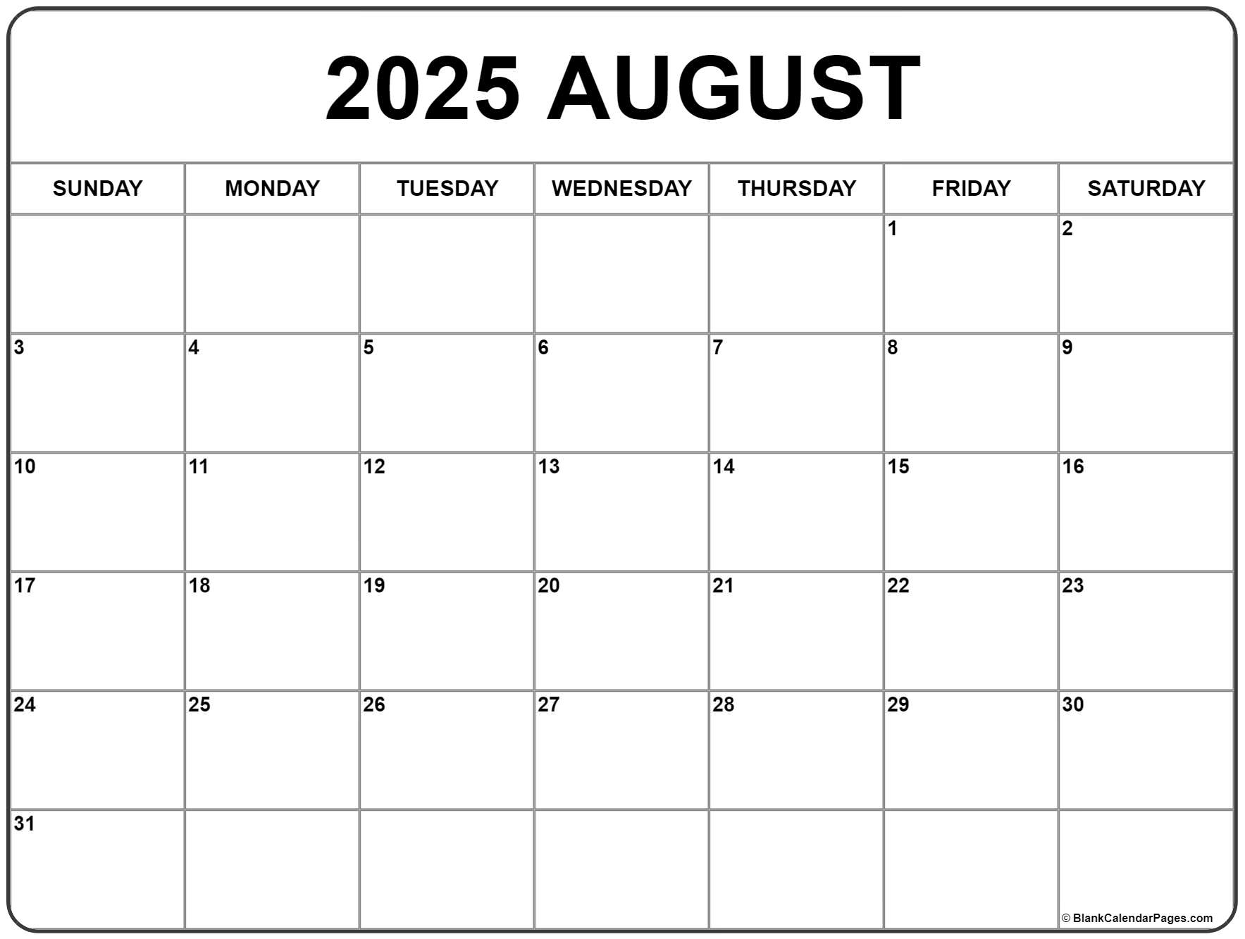 August 2025 School Calendar