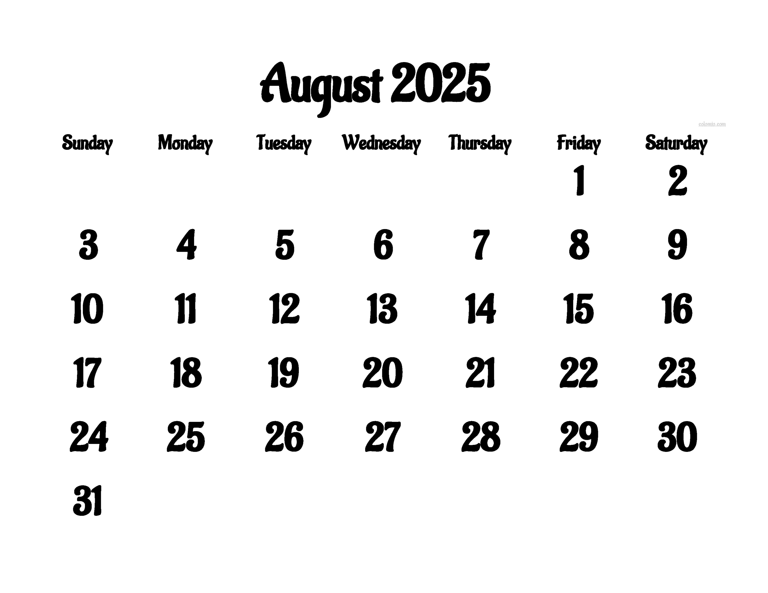 August 2025 Calendar Free Printable PDF XLS And PNG Www