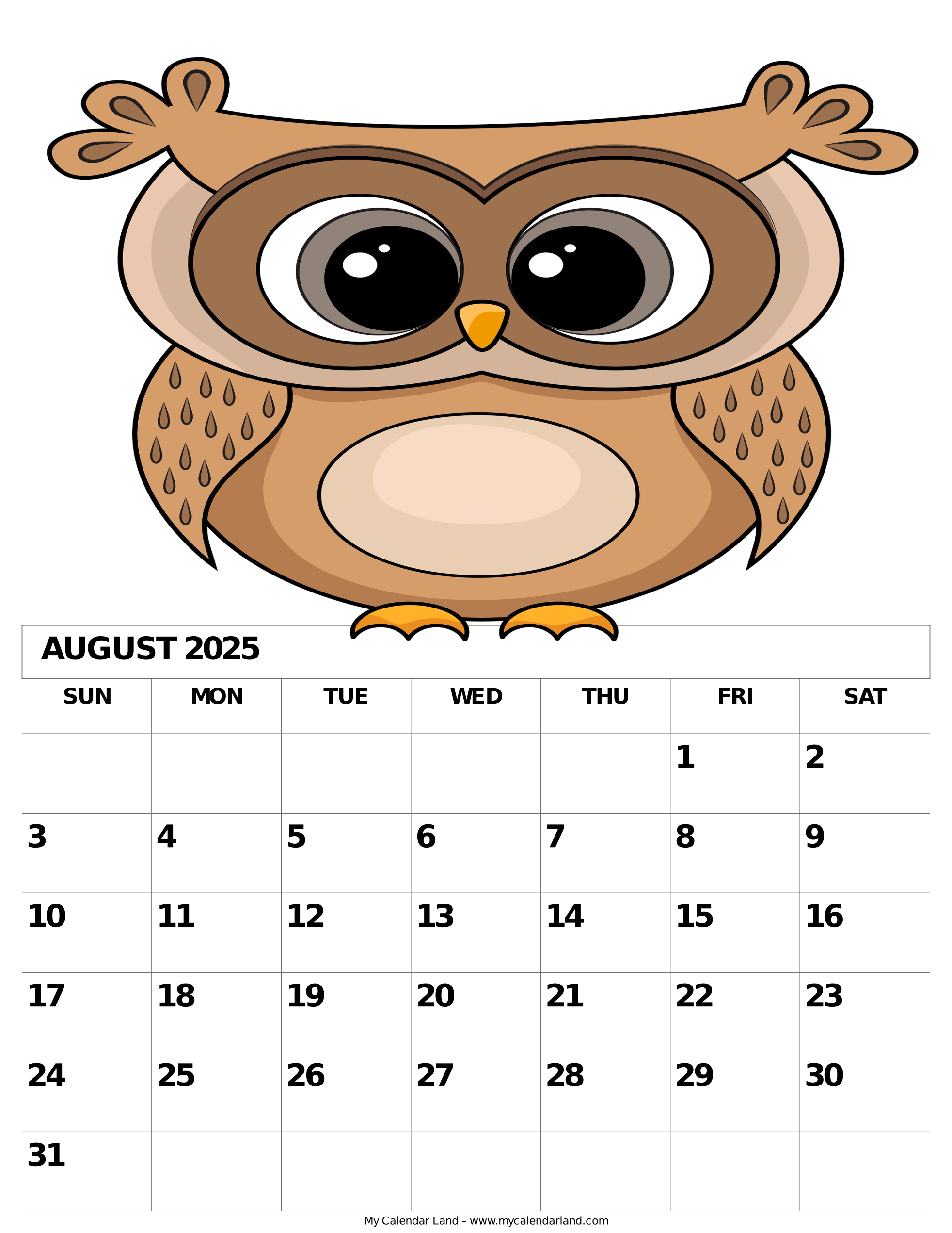 August 2025 Calendar My Calendar Land