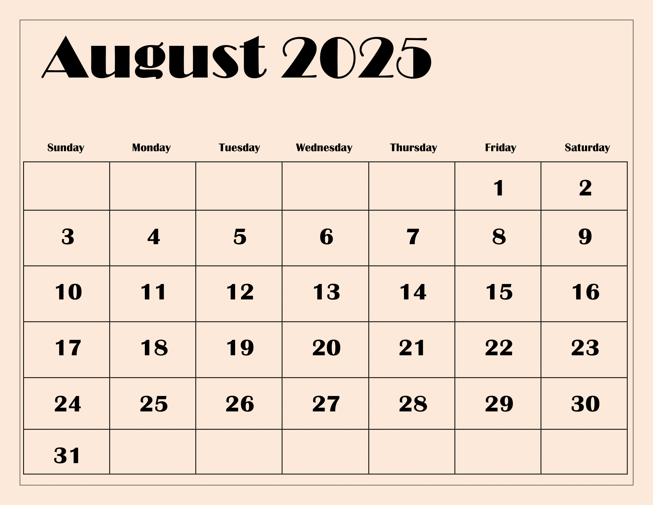 Show A Calendar Of August 2025