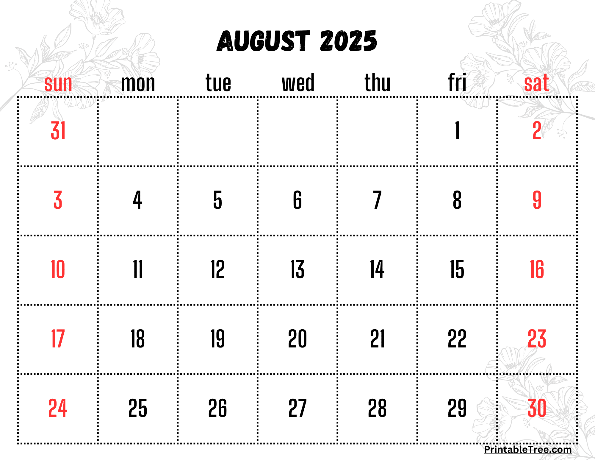August 2025 Calendar Printable PDF Template With Holidays