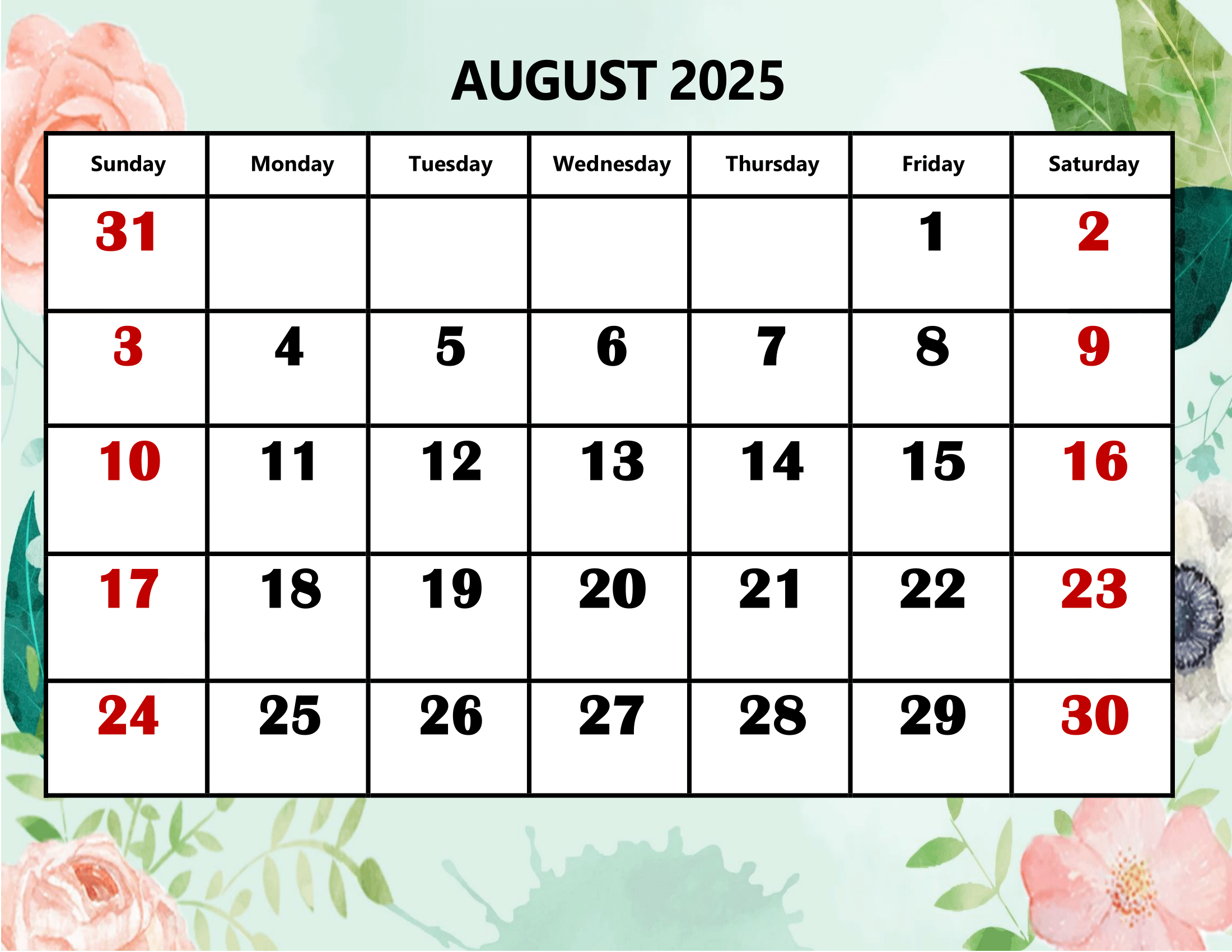 August To August Calendar 2023-2025