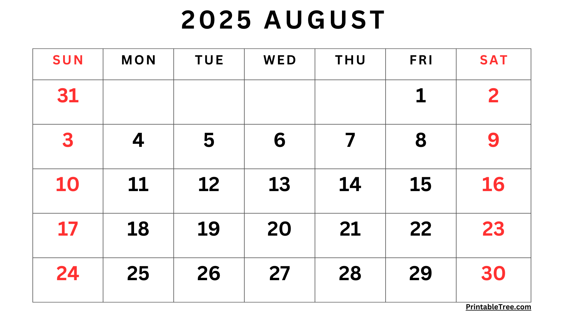 Bir Calendar August 2025